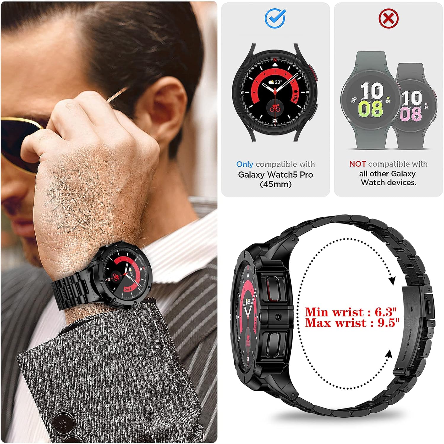 Thumbnail 4 de SUPLINK Stainless Steel Case with Band for Samsung Galaxy Watch 6/5/4 (44mm) and Ultra 47mm