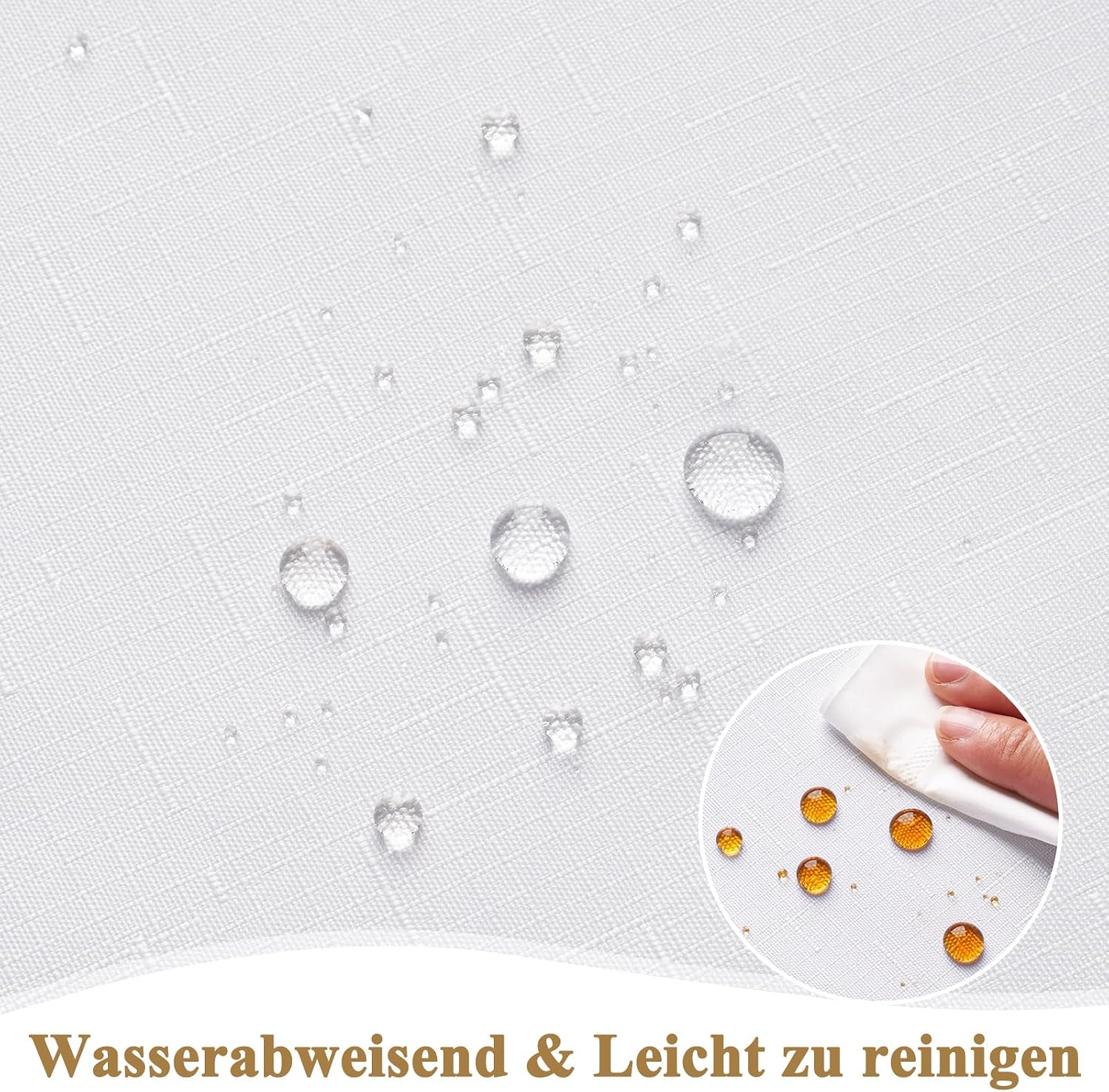 Detalle de AooHome abwaschbare Tischdecke in Weiß (Leinen-Optik) 140 x 220 cm – wasserabweisend mit Lotuseffekt