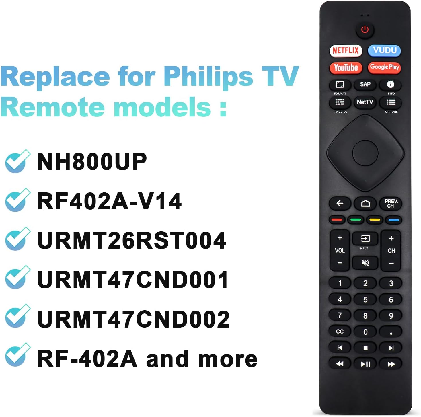 Detalle de NH800UP RF402A-V14 IR Replacement for Philips Smart TVs: A Practical, Budget-Friendly Replacement Remote