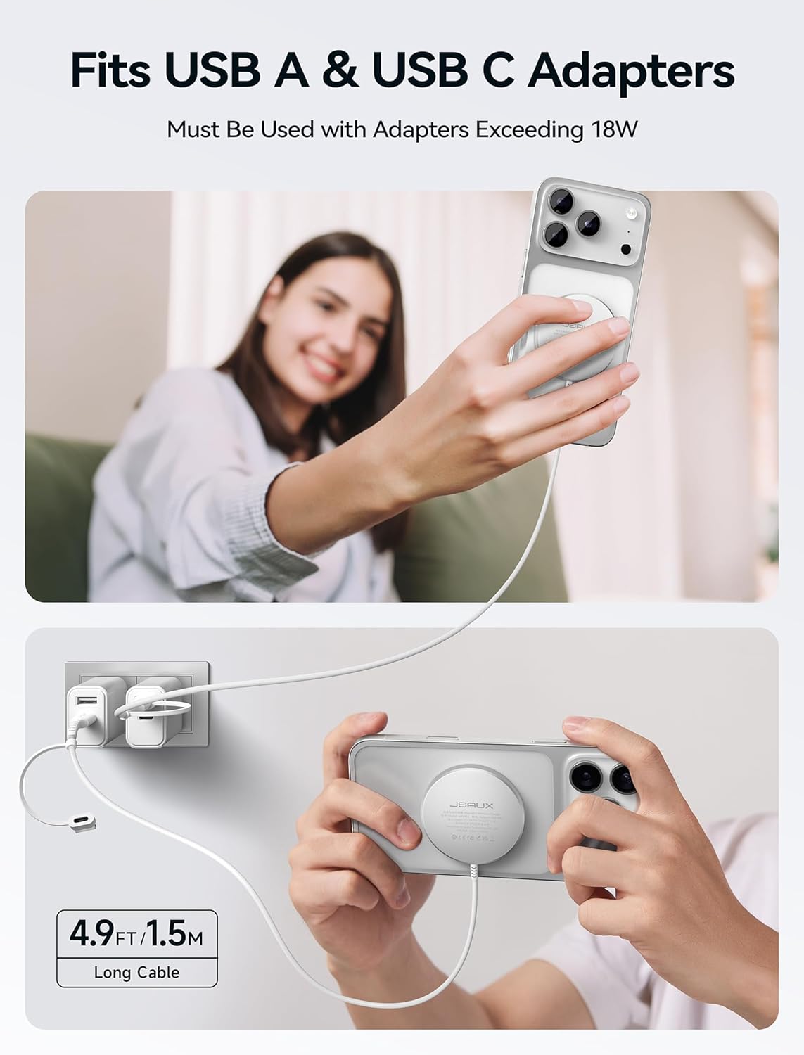 Thumbnail 5 de JSAUX 15W Mag-Safe Ladegerät – magnetisches kabelloses Wireless Charger Pad (iPhone & AirPods, silber)