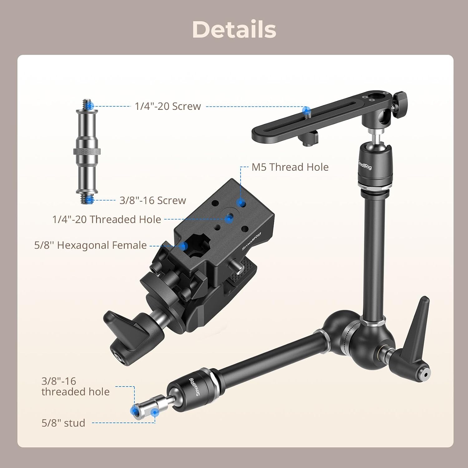 Thumbnail 3 de SMALLRIG 4862 Friction Magic Arm Camera Mount with Super Clamp & Camera Platform