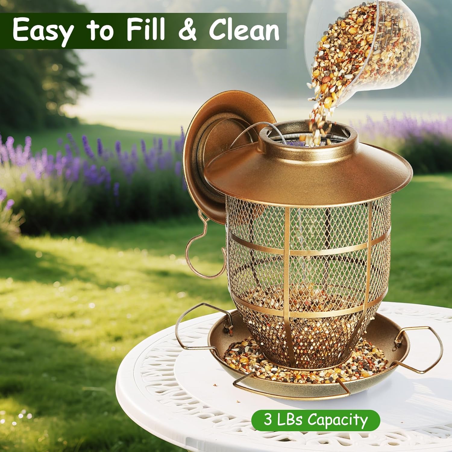 Detalle de IWTTWY Outdoor Funnel Bird Feeder — Heavy-Duty Metal, 3 lb Capacity