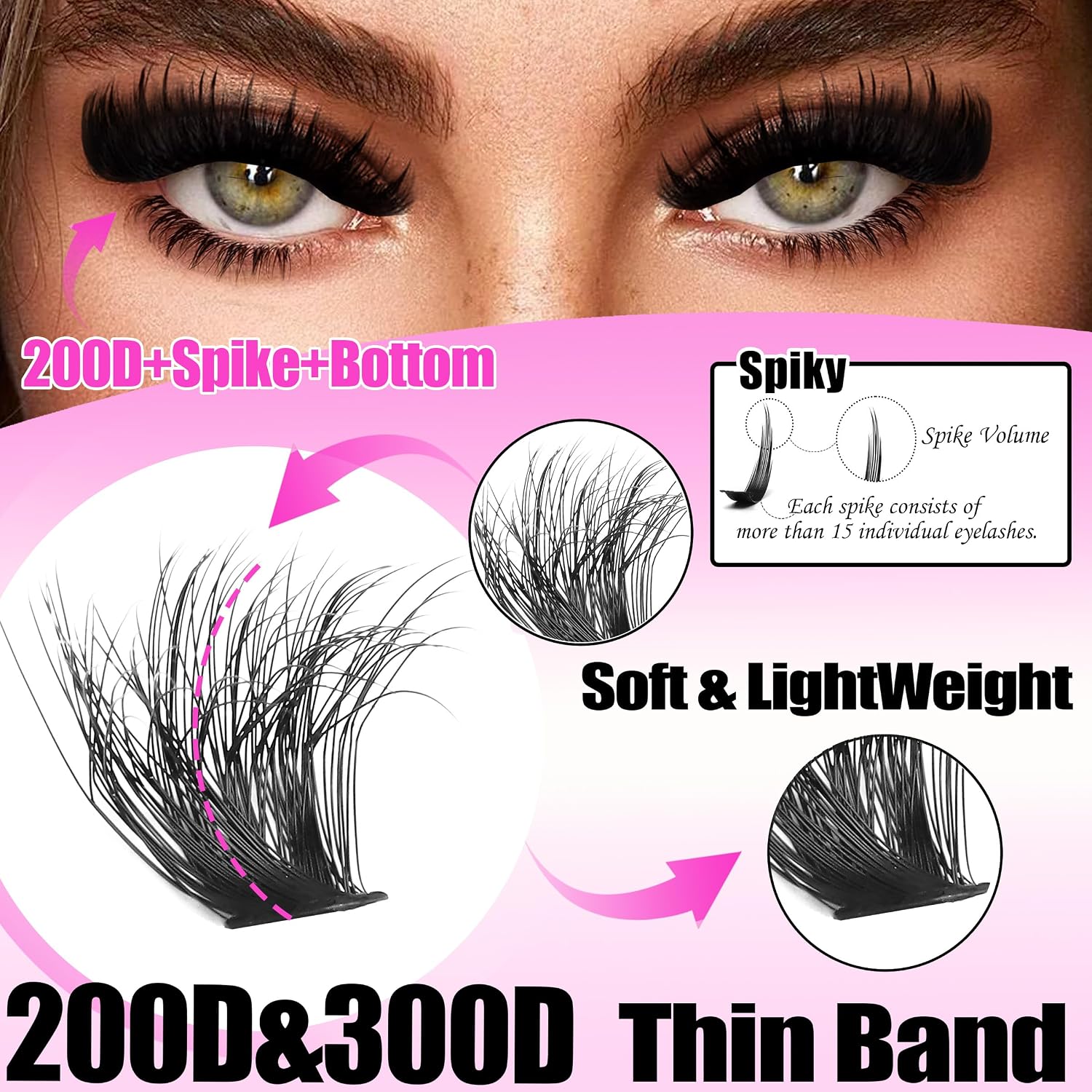 Thumbnail 2 de YIDUO Lash Clusters Kit 3D Volume 200D+300D Mix with Spikes, Bottom Clusters, and Lash Bond Set