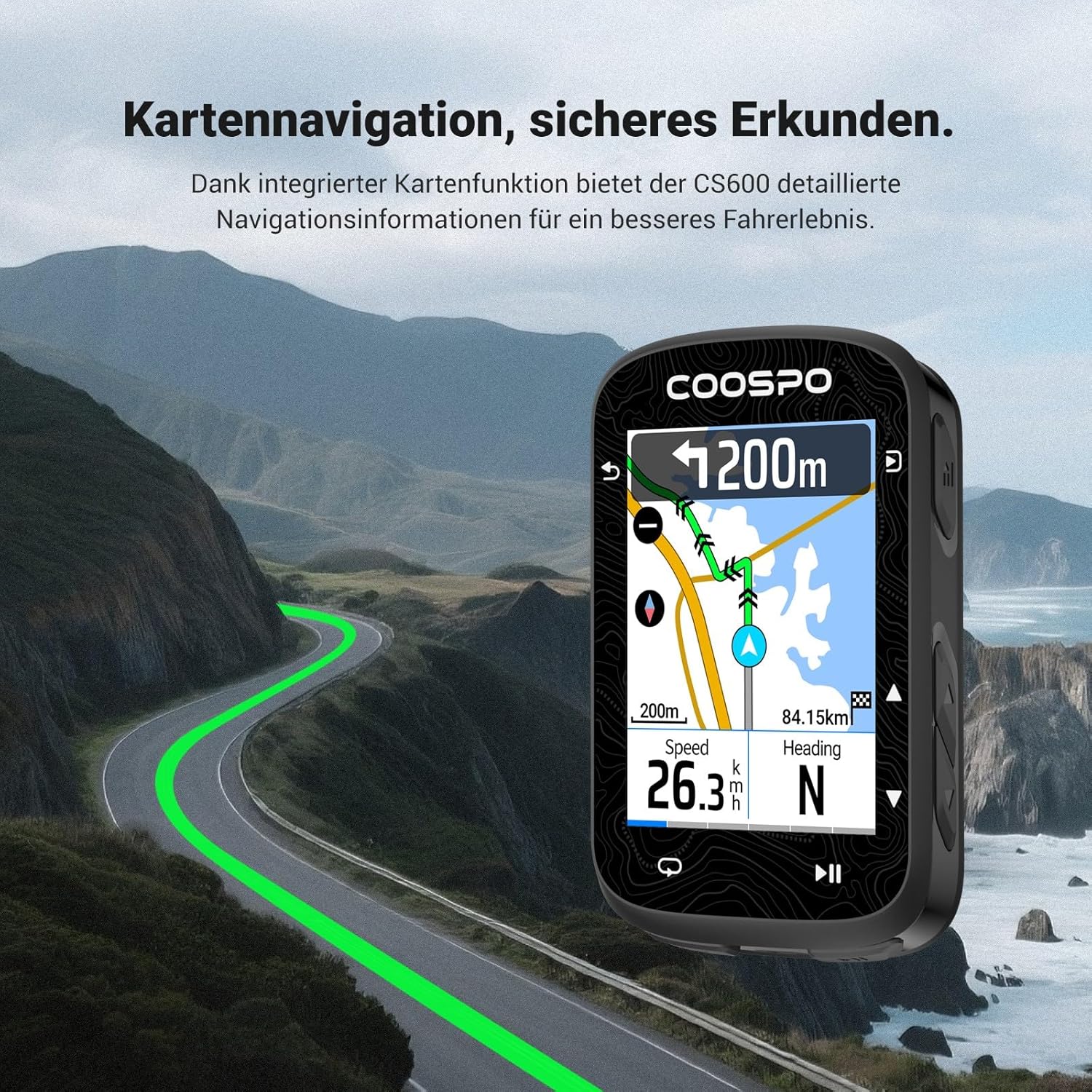 Thumbnail 2 de CooSpo Farbtouchscreen GPS-Fahrradcomputer CS600 mit Bluetooth/ANT+, Routennavigation und 36-Stunden-Akku