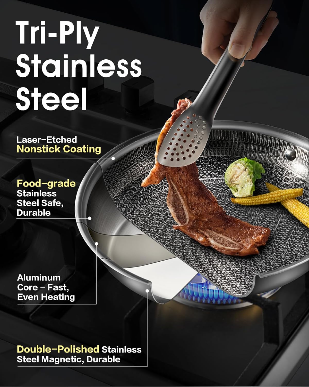 Detalle de USELUCK Hybrid Nonstick 8-Inch Frying Pan with Glass Lid
