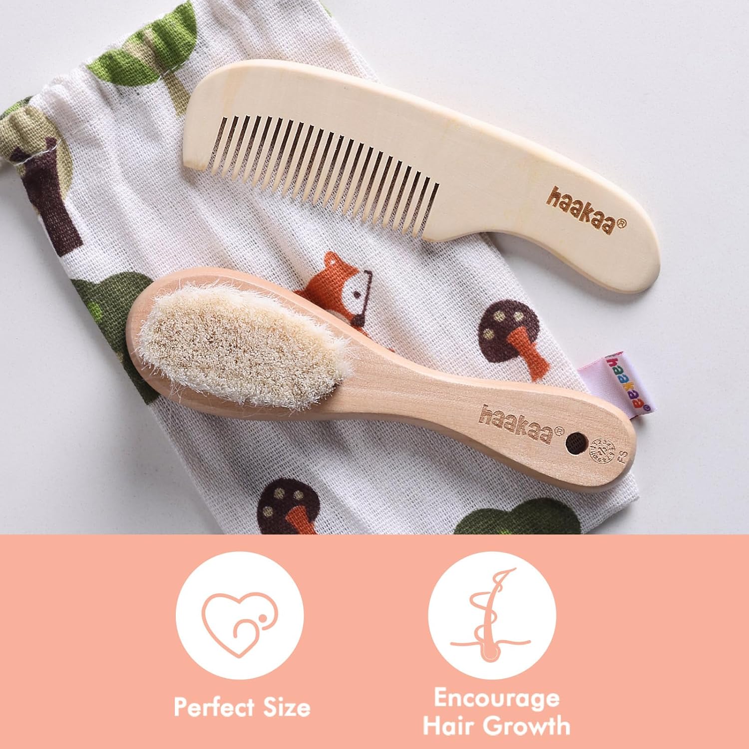 Thumbnail 5 de haakaa Baby Hair Brush and Comb Set (2pk) for Newborns & Toddlers with Natural Soft Wool Bristles