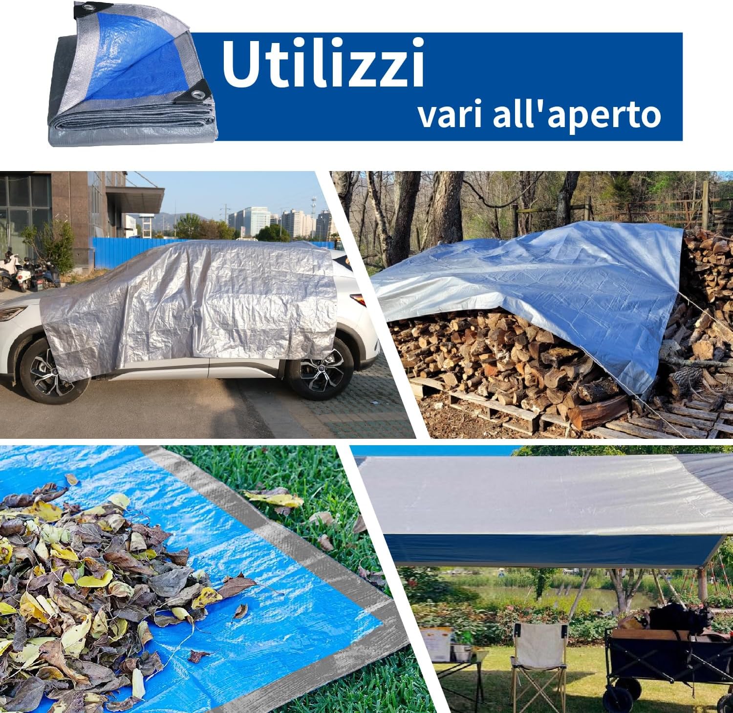 Thumbnail 6 de Covall Telone Occhiellato Leggero 6x8 m – Protezione impermeabile anti‑vento e UV, Argento/Blu
