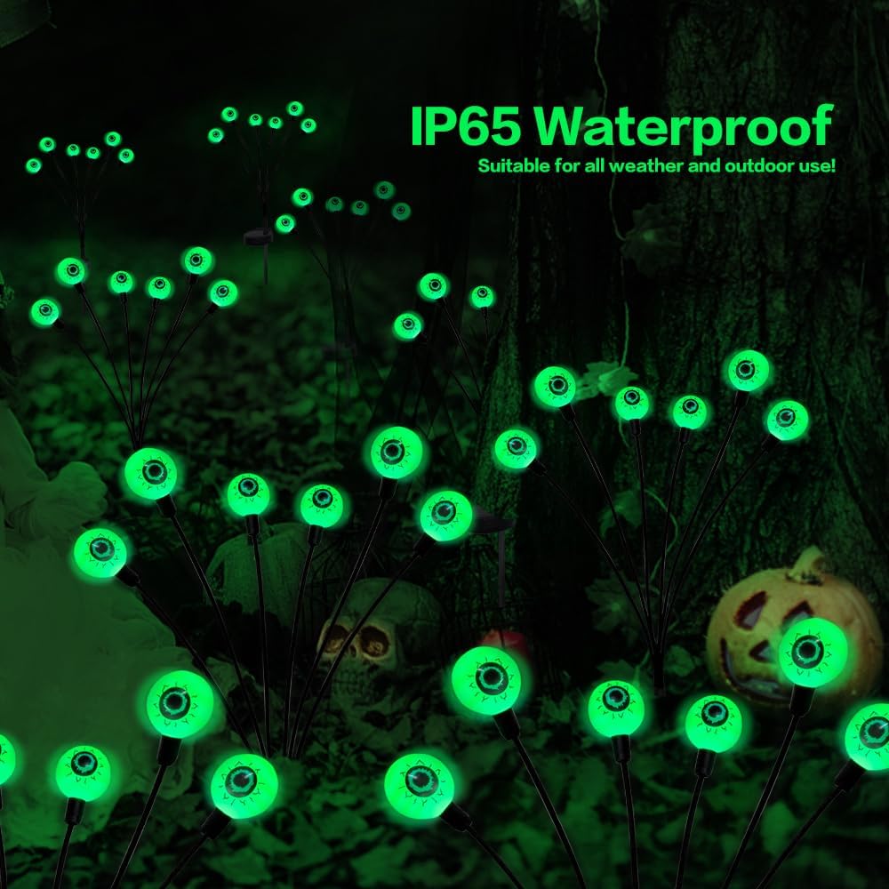 Thumbnail 4 de BeHiller Solar Halloween Eyeball Lights, 2-Pack, Green 12-LED Swaying Design