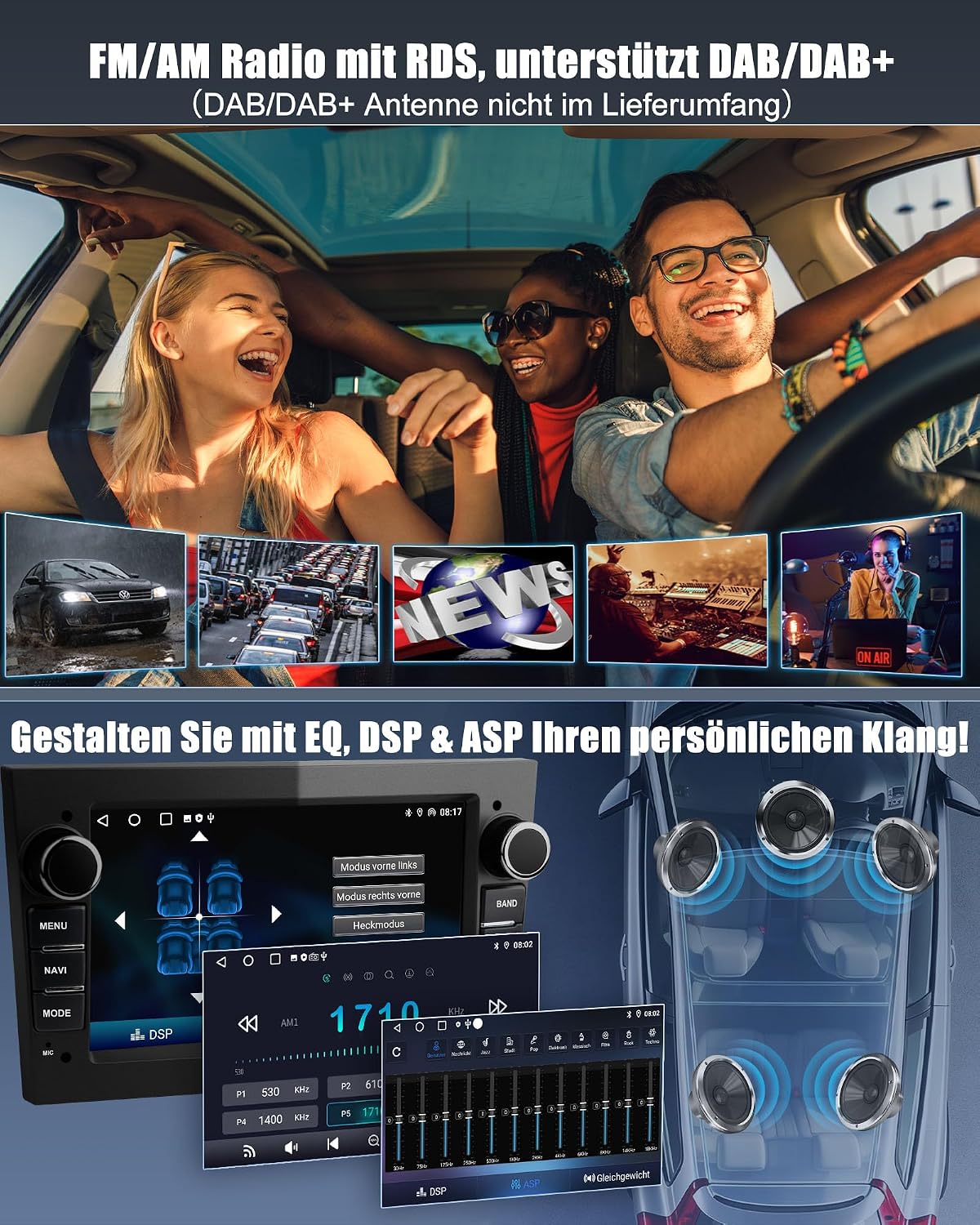 Detalle de Lehwey Bluetooth Autoradio mit Bildschirm für Opel – 2Din Android 14, CarPlay, Android Auto, WLAN, DAB, 7 Zoll Touchscreen