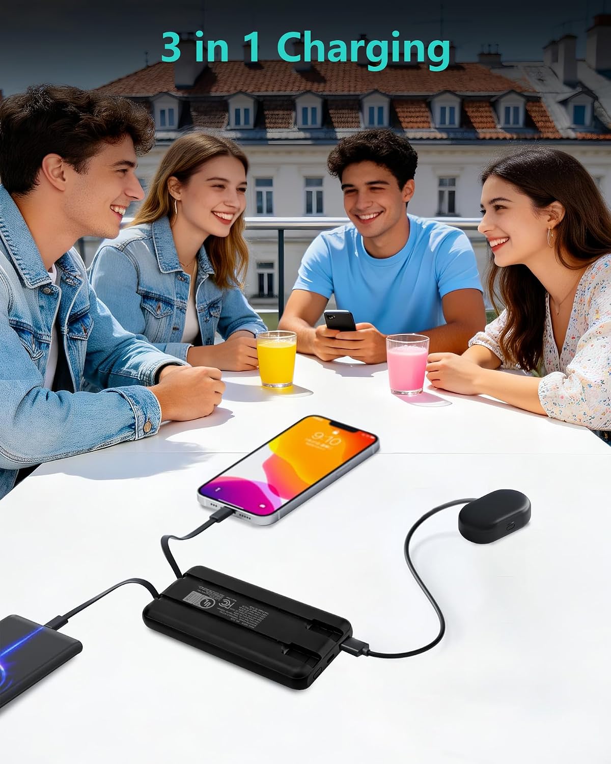 Detalle 1 de Miady M8339 2-Pack 10,000mAh Slim Power Banks with Built-In Cables