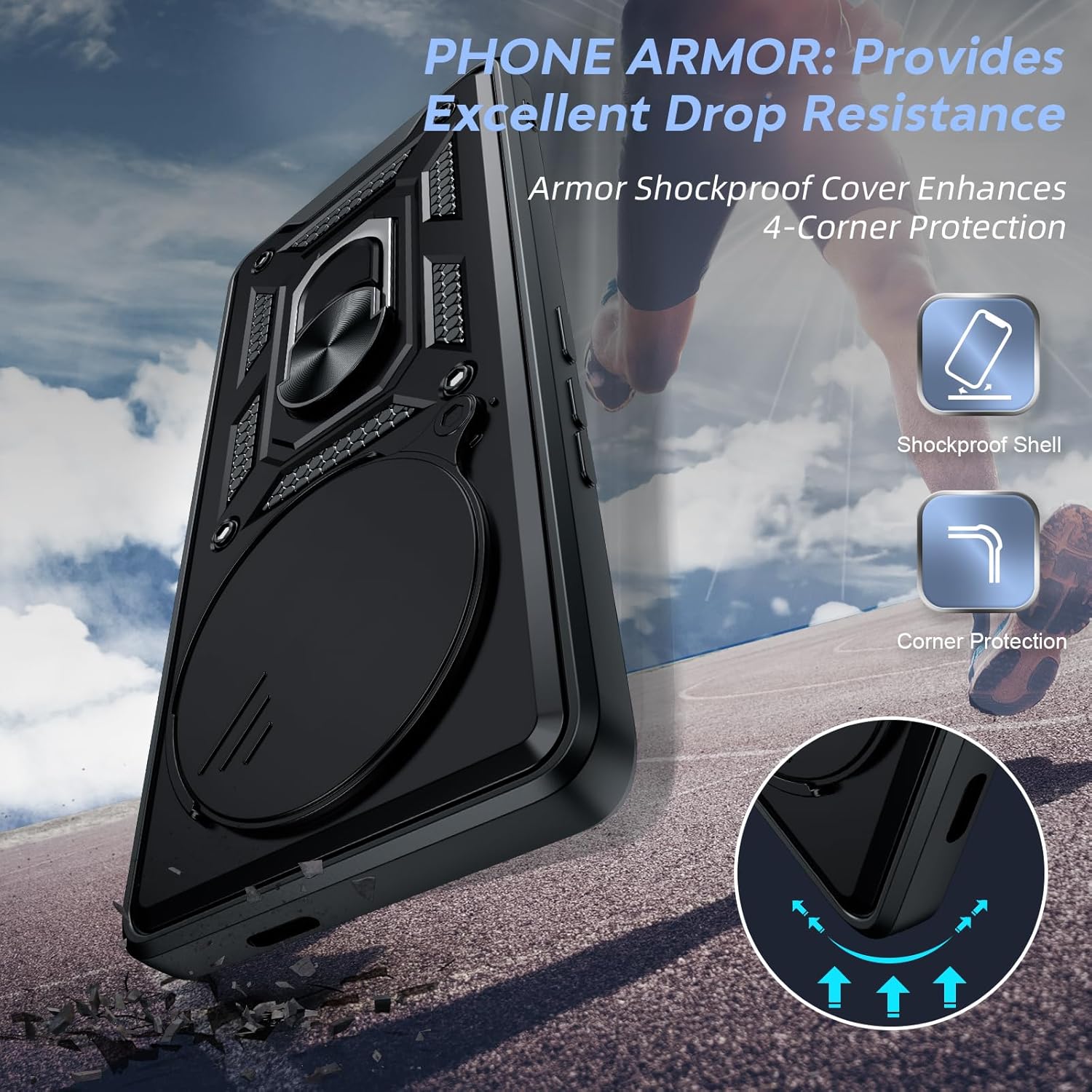 Thumbnail 4 de LeYi Military Shockproof Case for Honor Magic 7 Lite 5G with Slide Camera Cover and 360° Ring Stand (Black)