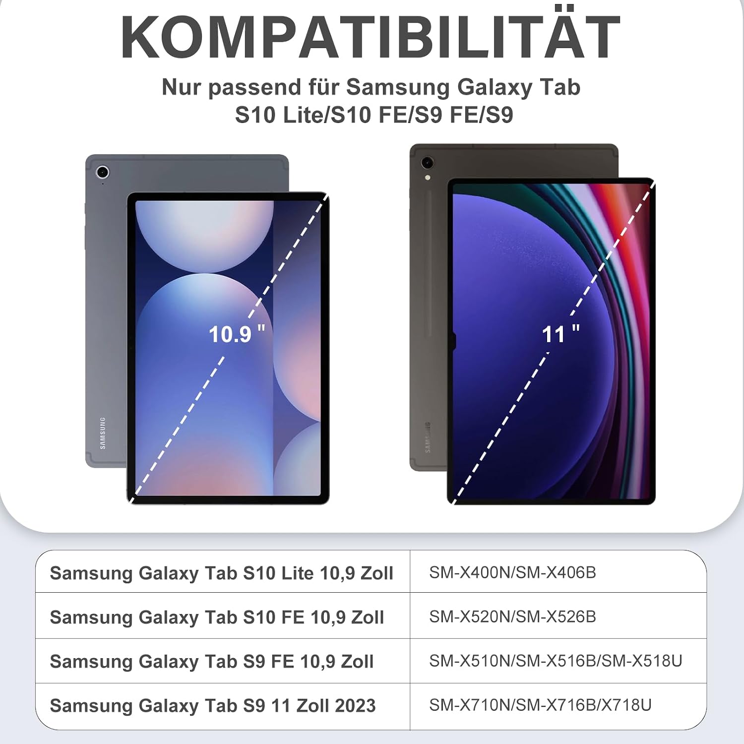 Detalle de Vobafe Schutzhülle für Samsung Galaxy Tab S10 Lite / S10 FE / S9 FE (10,9 Zoll) & S9 (11 Zoll) – mit S-Pen-Halter, Standfunktion, Auto Schlaf/Wachen, Blaugrau