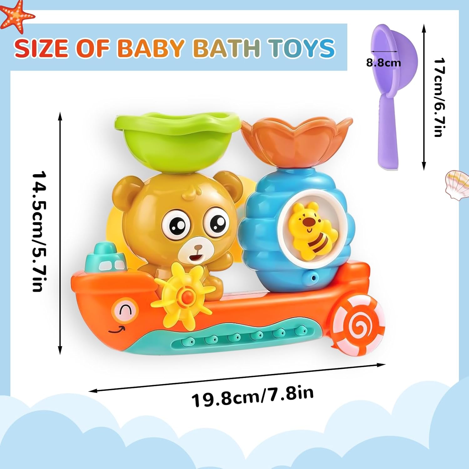 Detalle de Giochi Bagnetto Neonato 1-4 Anni – Vasca con Orso e Ape: peluche educativo e ventose sicure