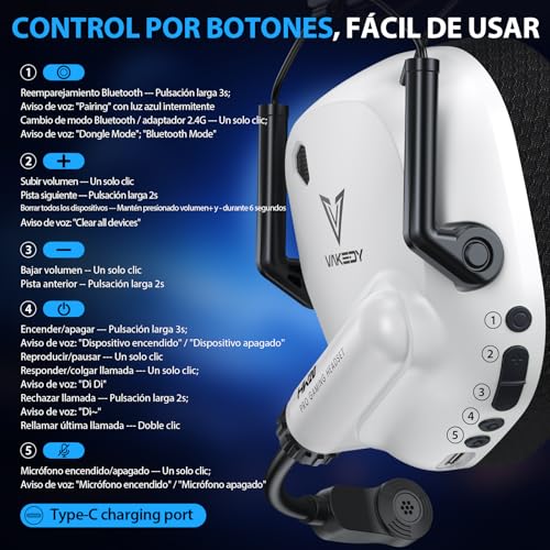 Thumbnail 7 de Vakedy Cascos Gaming Inalámbricos 2,4 GHz 🎧