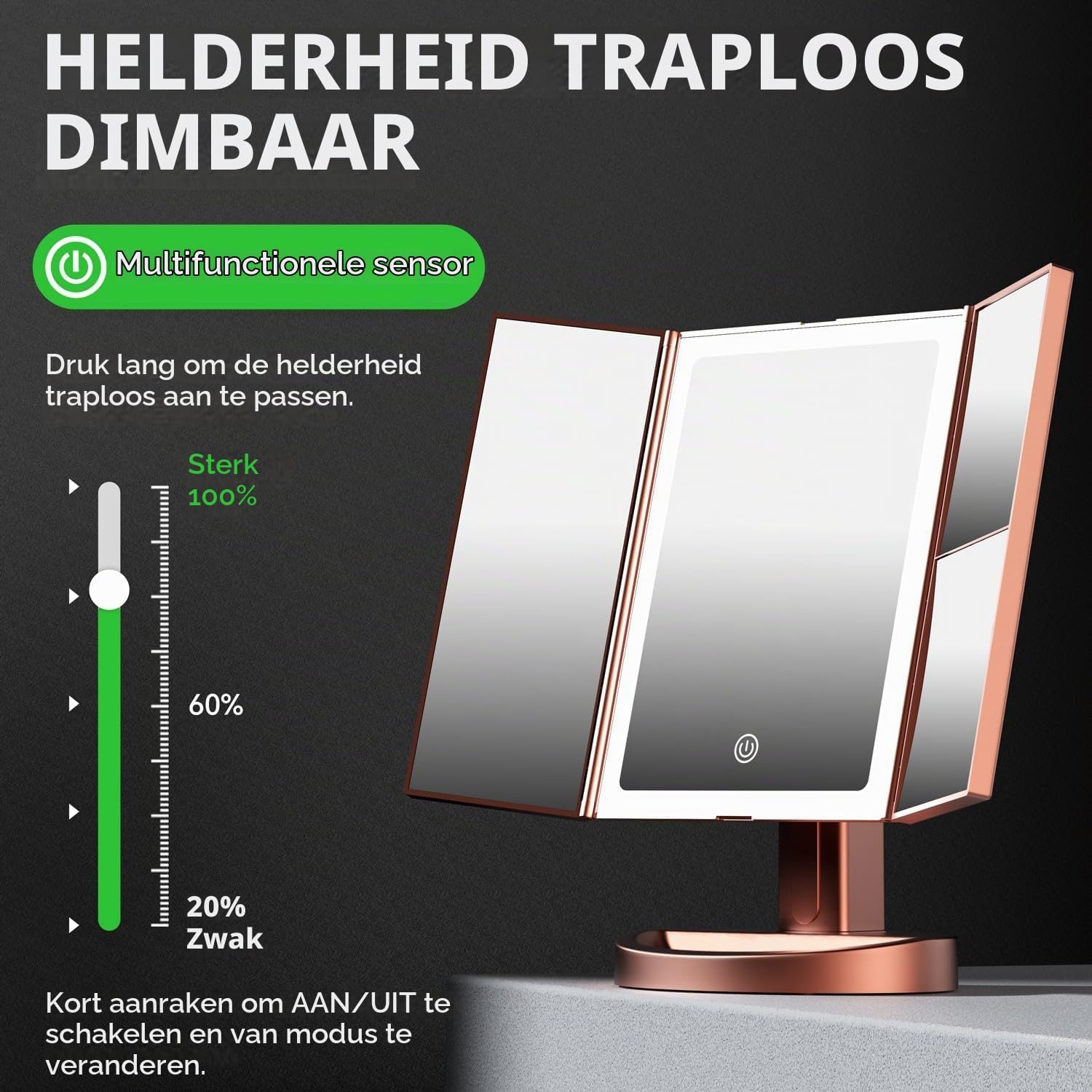 Detalle de Auxmir LED-make-upspiegel met 68 leds, 1x/5x/10x vergroting en dimlicht