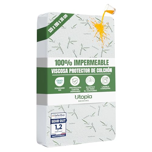 Utopia Bedding Protector de colchón impermeable 135 x 190 x 30 cm de viscosa (Oeko-Tex)