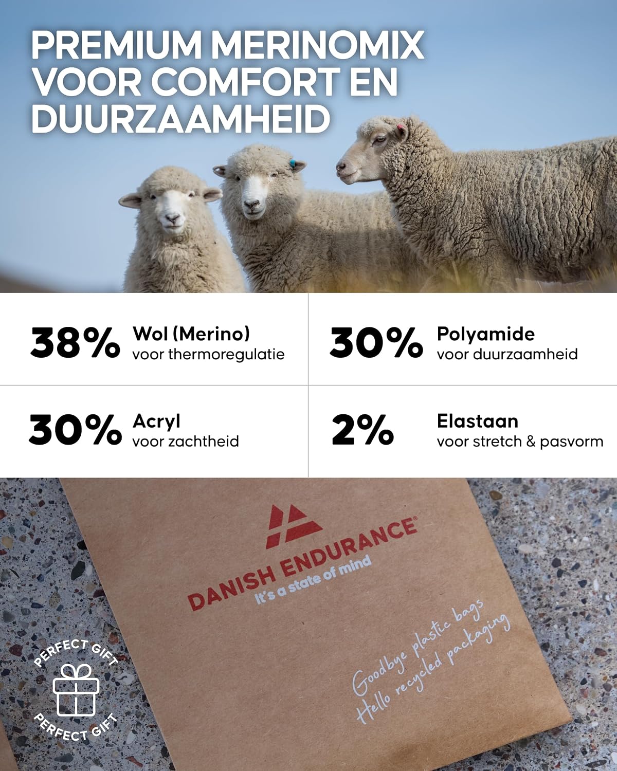 Detalle de DANISH ENDURANCE lichtgewicht merino wandelsokken met lichte padding, unisex