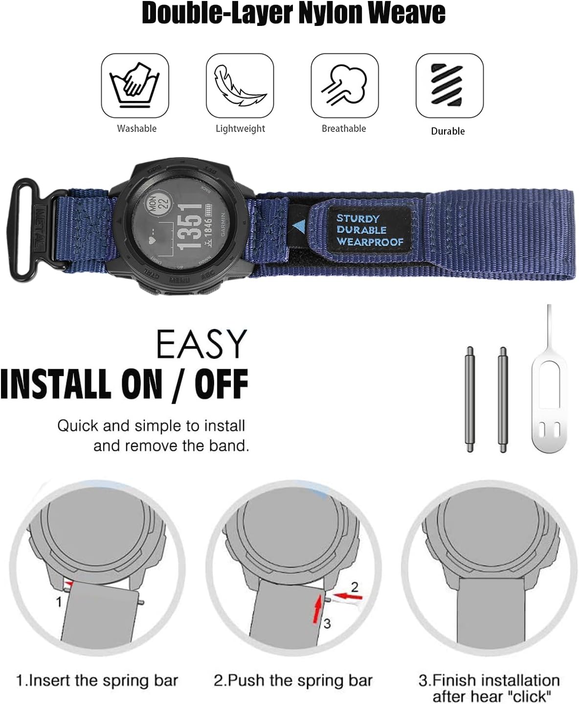 Thumbnail 5 de OTOP0 Rugged Nylon Watch Strap for Garmin Instinct 45mm