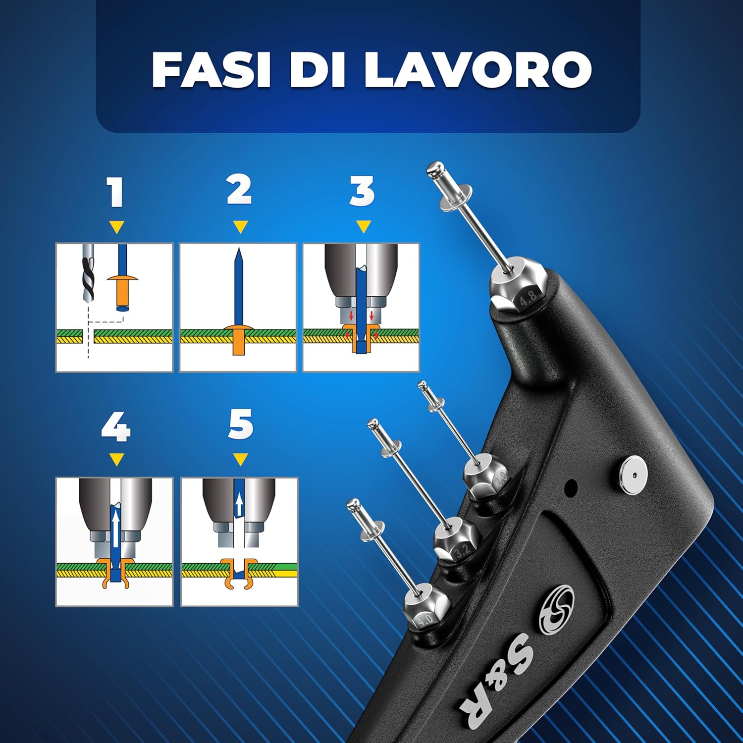 Thumbnail 3 de S&R Rivettatrice Manuale Professionale 470 pezzi