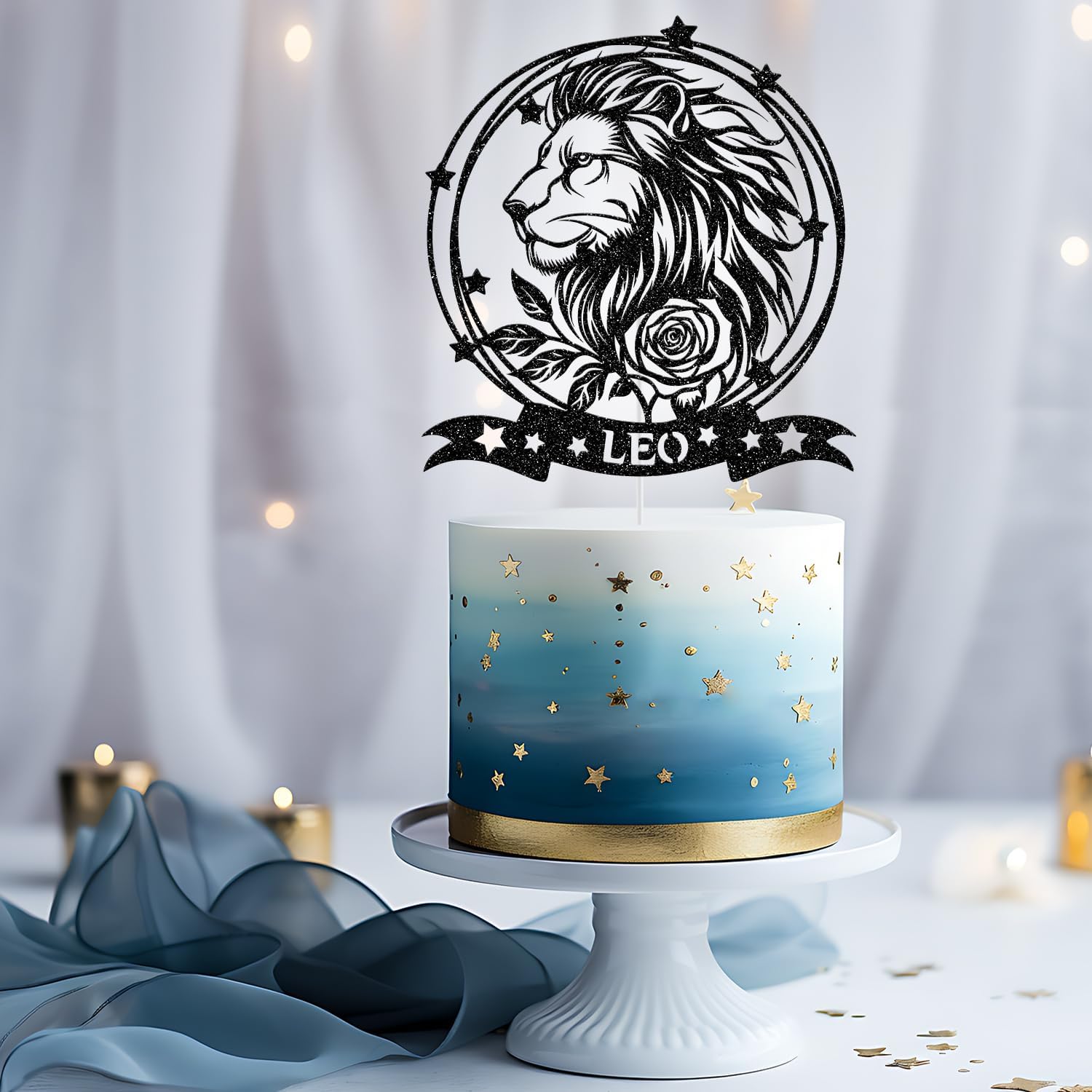 Thumbnail 2 de Leo Cake Topper Black Glitter