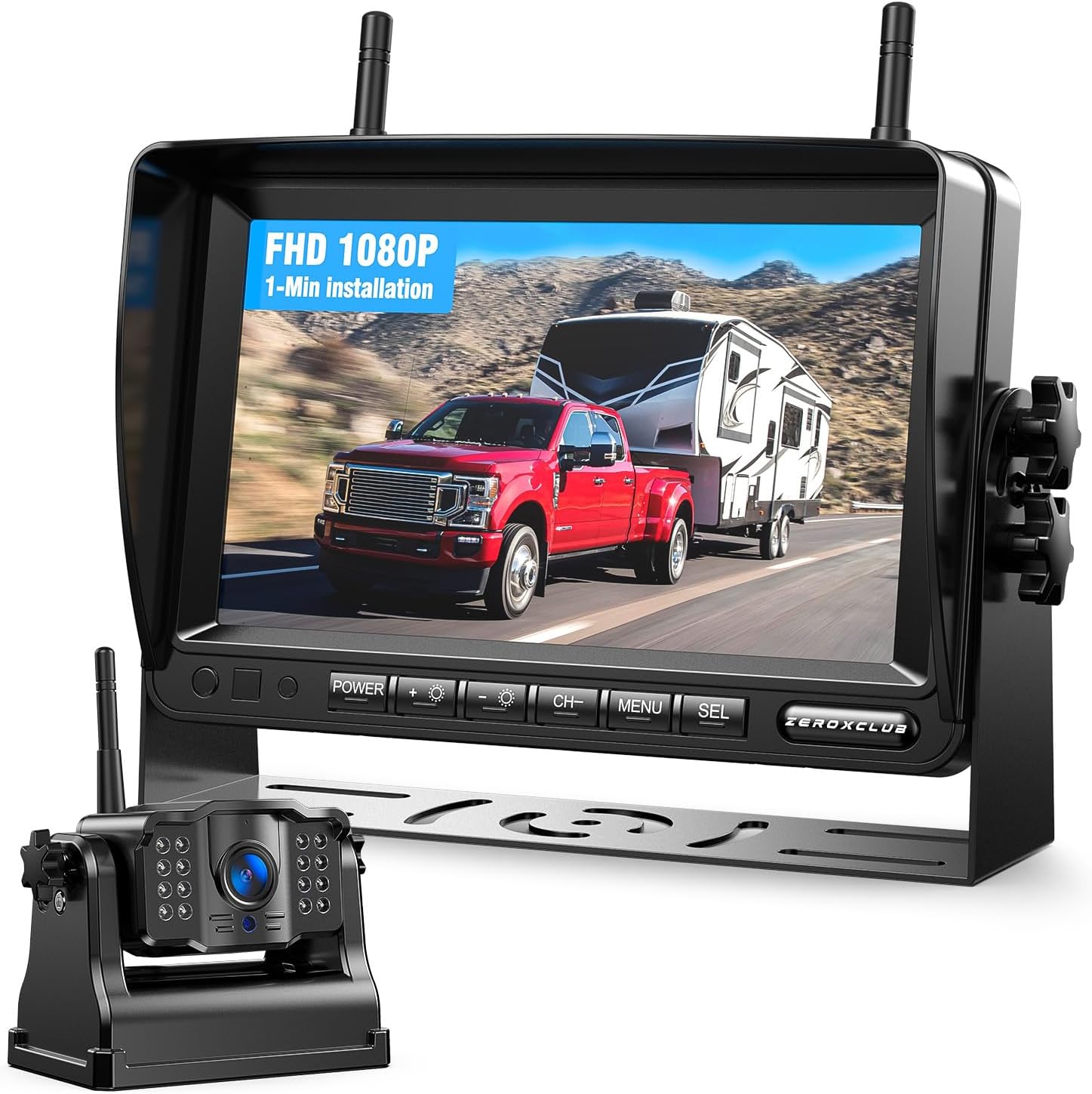 Detalle de ZEROXCLUB Magnetische Rückfahrkamera kabellos (7 Zoll, 1080P, 9600 mAh) mit IP69K-Monitor
