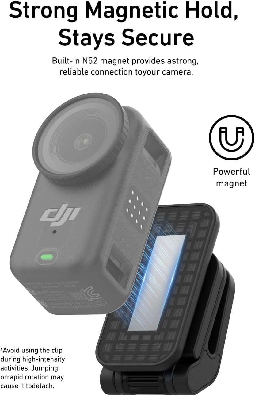 Detalle de TELESIN Supporto Clip Magnetico per DJI Nano: clip sul cappello o zaino con rotazione 360°
