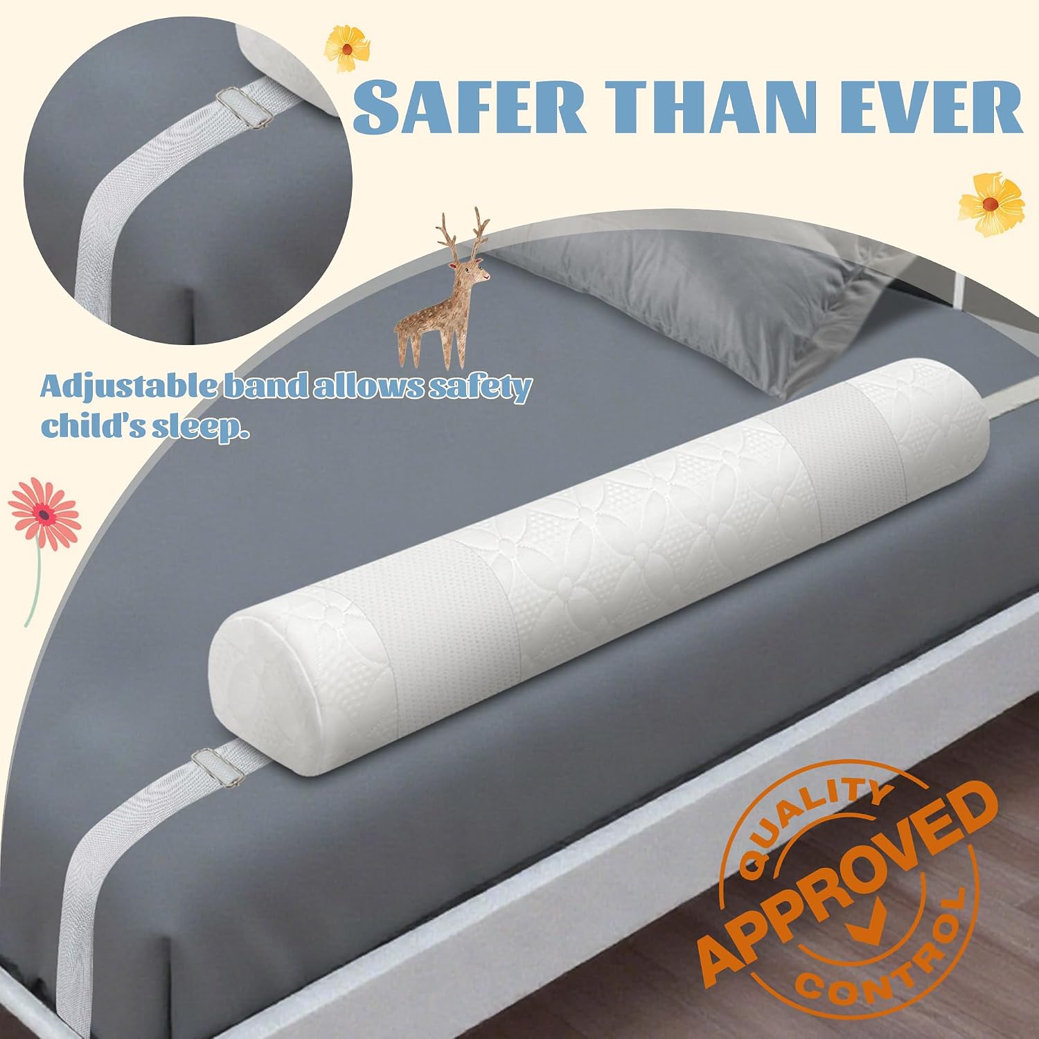 Thumbnail 4 de Asatdd Toddler Bed Bumper with Adjustable Strap, Memory Foam and Washable Cover