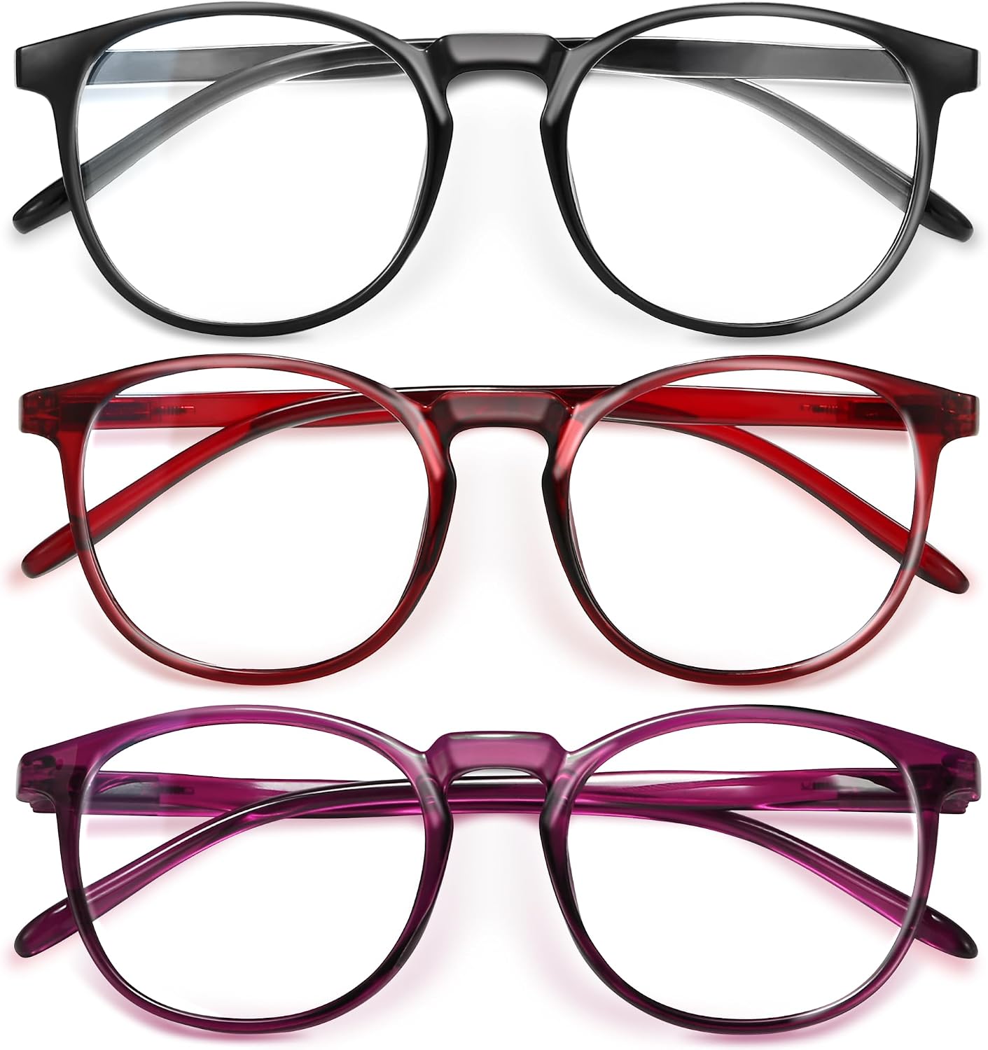 Detalle de IBOANN YH168 Blue Light Blocking Glasses, 3-Pack Round Frames with UV400