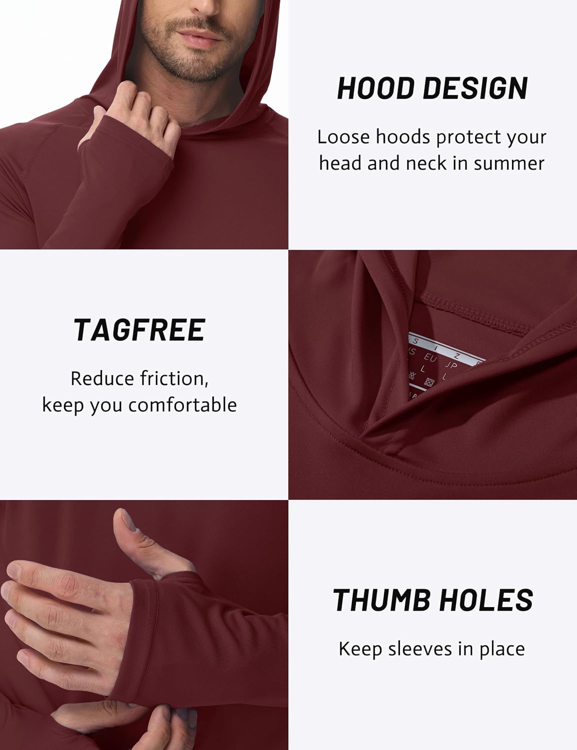 Detalle de TACVASEN men’s UPF 50+ sun protection long-sleeve hoodie rash guard