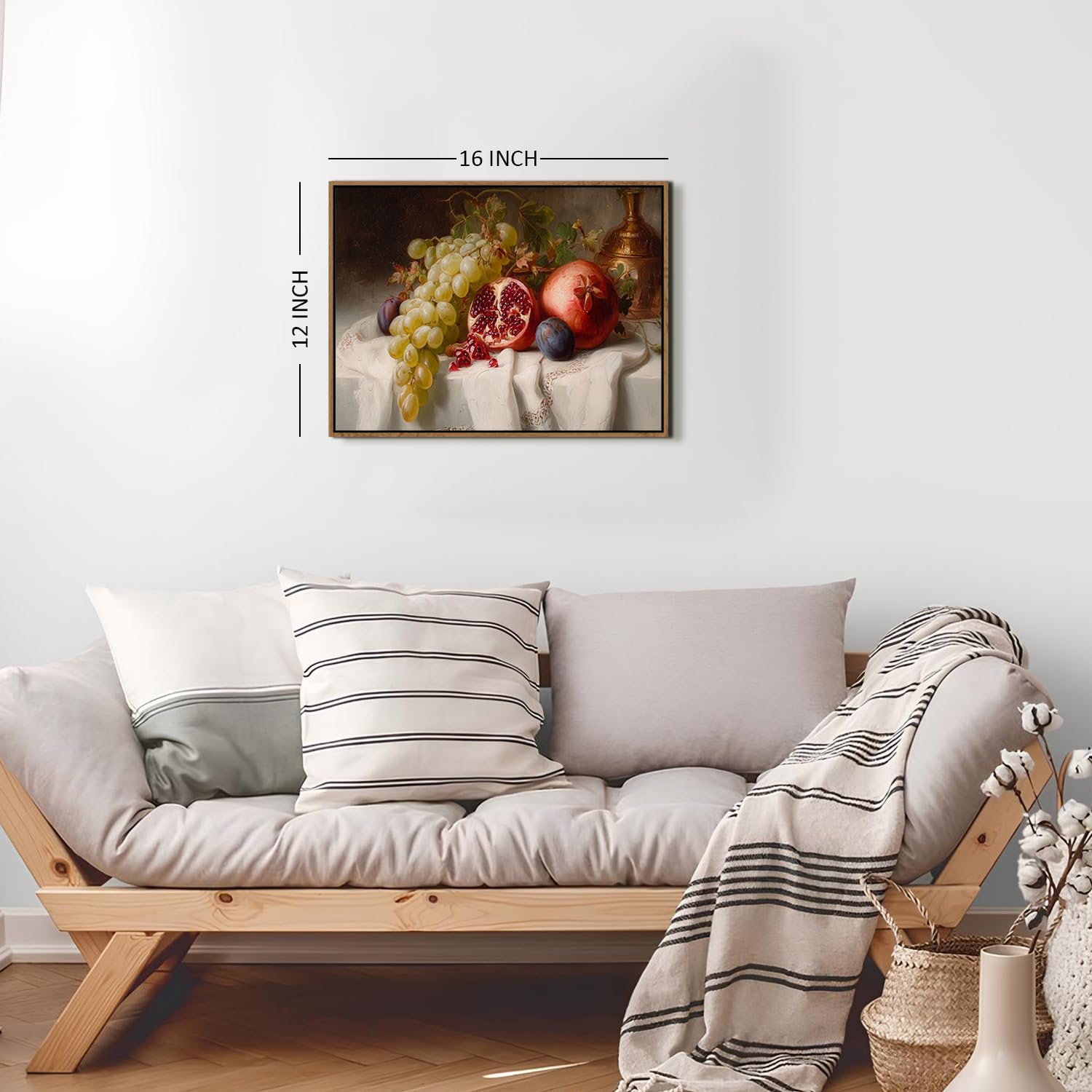 Thumbnail 6 de Vintage Framed Canvas Wall Art – Farmhouse Kitchen Still Life (12x16) with Green Grapes and Pomegranate