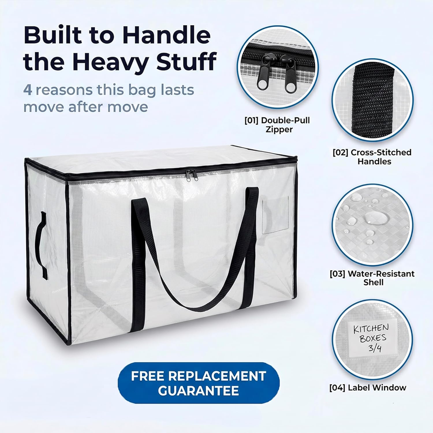 Thumbnail 2 de ClearSpace Oversized Moving Bags (Large, 6-Pack) with Backpack Straps, Zippers & Handles