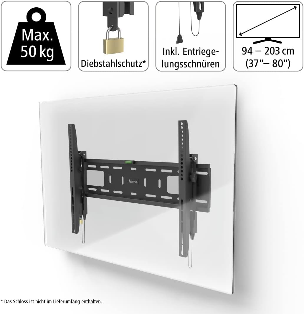 Thumbnail 1 de Hama TV Wandhalterung neigbar mit Diebstahlschutz – für 37–90 Zoll, VESA 100x100 bis 600x400, bis 50 kg