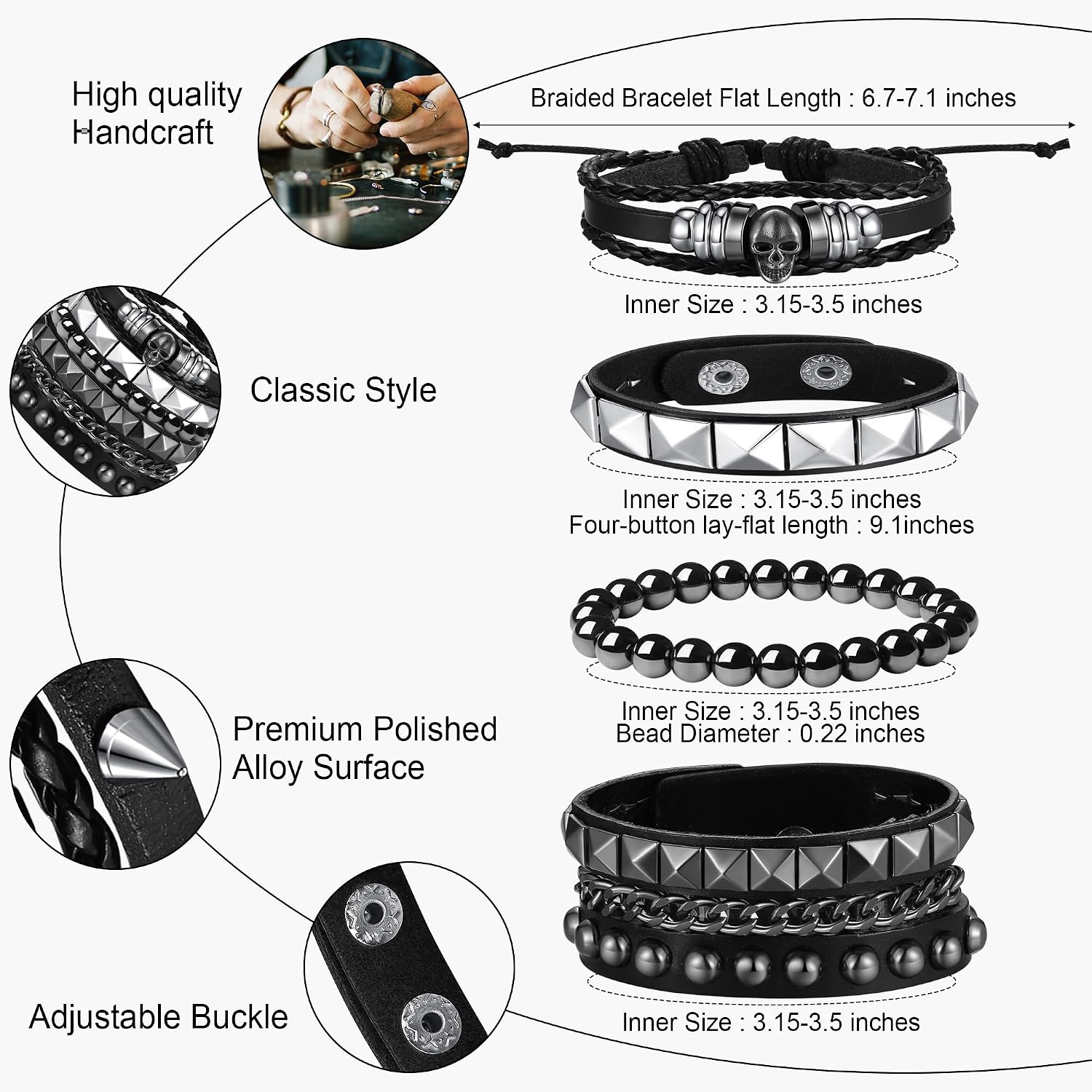 Thumbnail 6 de XIANNVXI 4Pcs Gothic Punk Bracelets – Adjustable Leather Spike Cuff Set