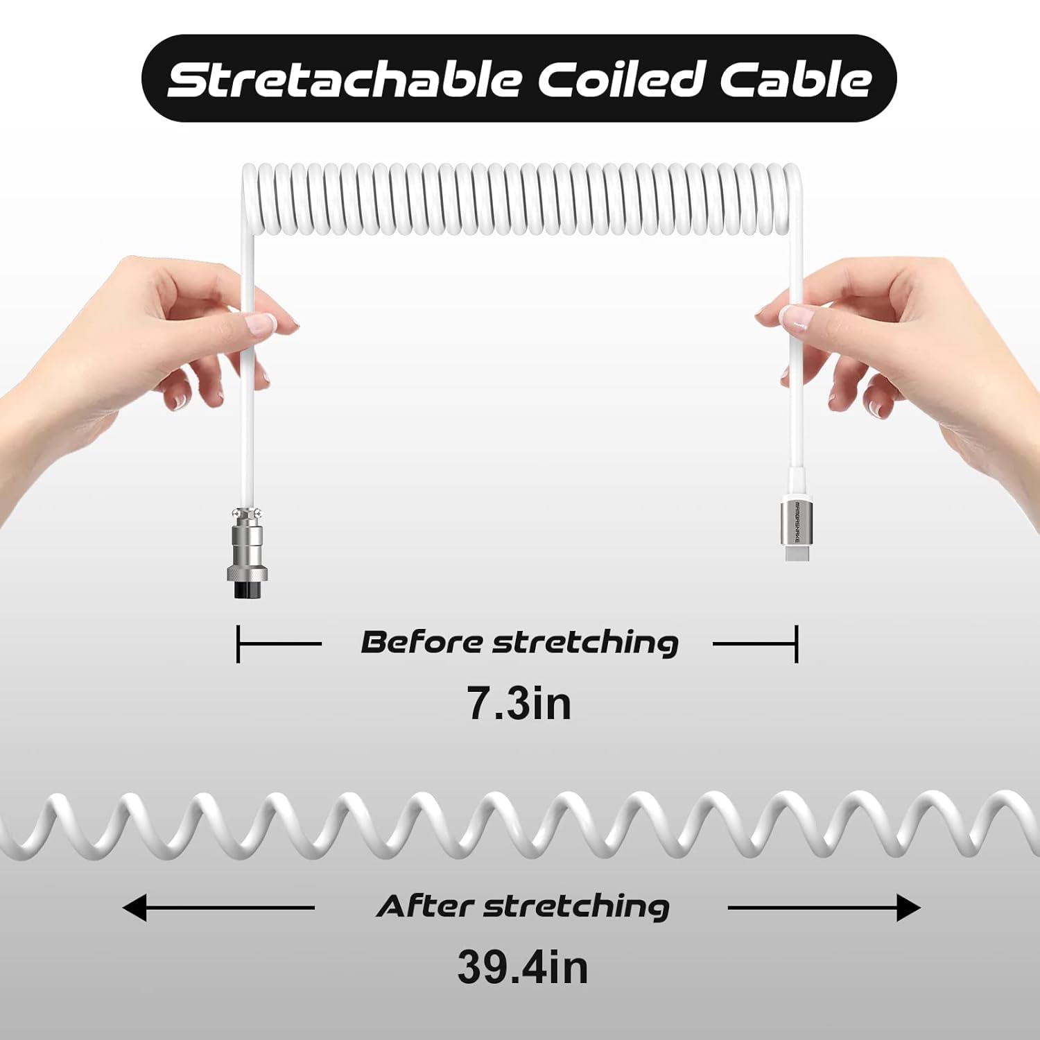 Thumbnail 6 de ZIYOU LANG 2 in 1 Custom Coiled USB C to A and C Cable with Detachable Extendable Double Sleeve Spiral, Aviator Connector (White)
