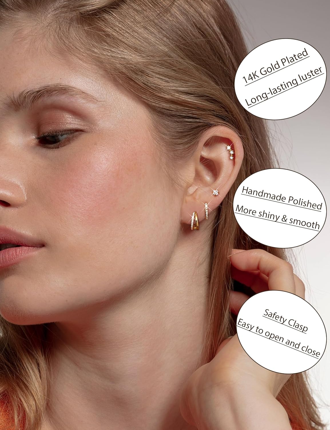 Thumbnail 2 de FIOROYAL 7 Pairs Gold Earrings for Women – Hypoallergenic Stack G3