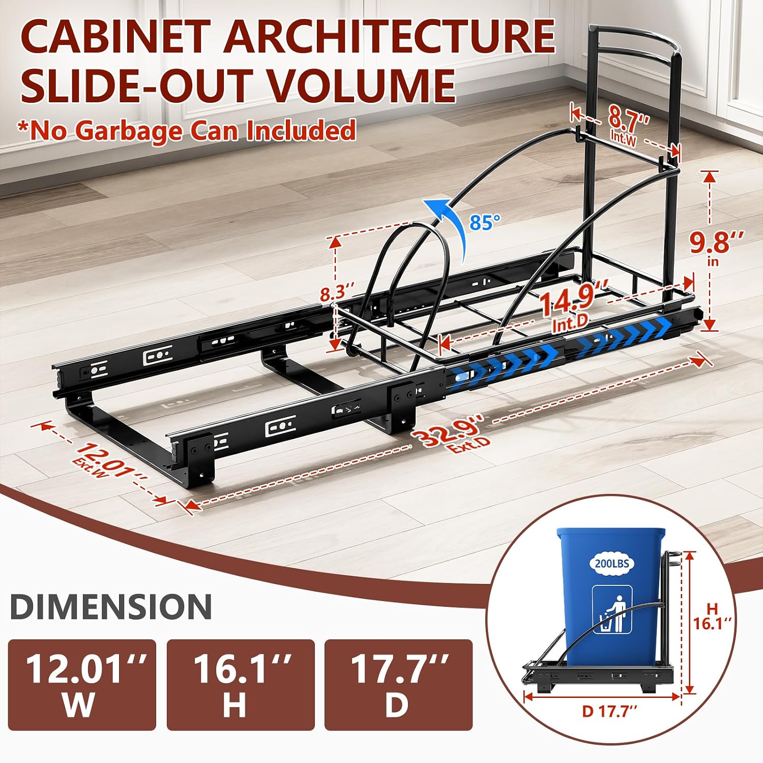 Detalle de ANASTA Under-Sink Pull-Out Trash Can Frame for 7–13 Gallon Bins