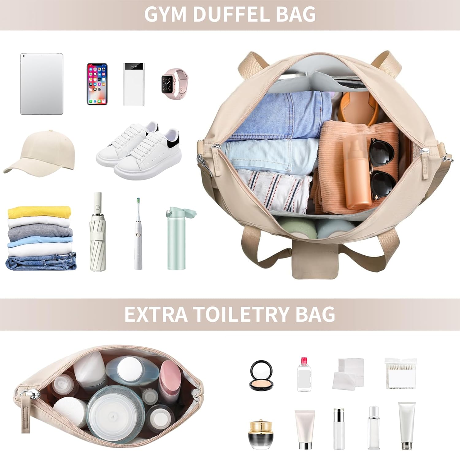 Detalle de ETRONIK Gym Bag Womens: Versatile 45x36x20cm Travel Duffel with Wet Pocket, Shoe Compartment and USB Charge