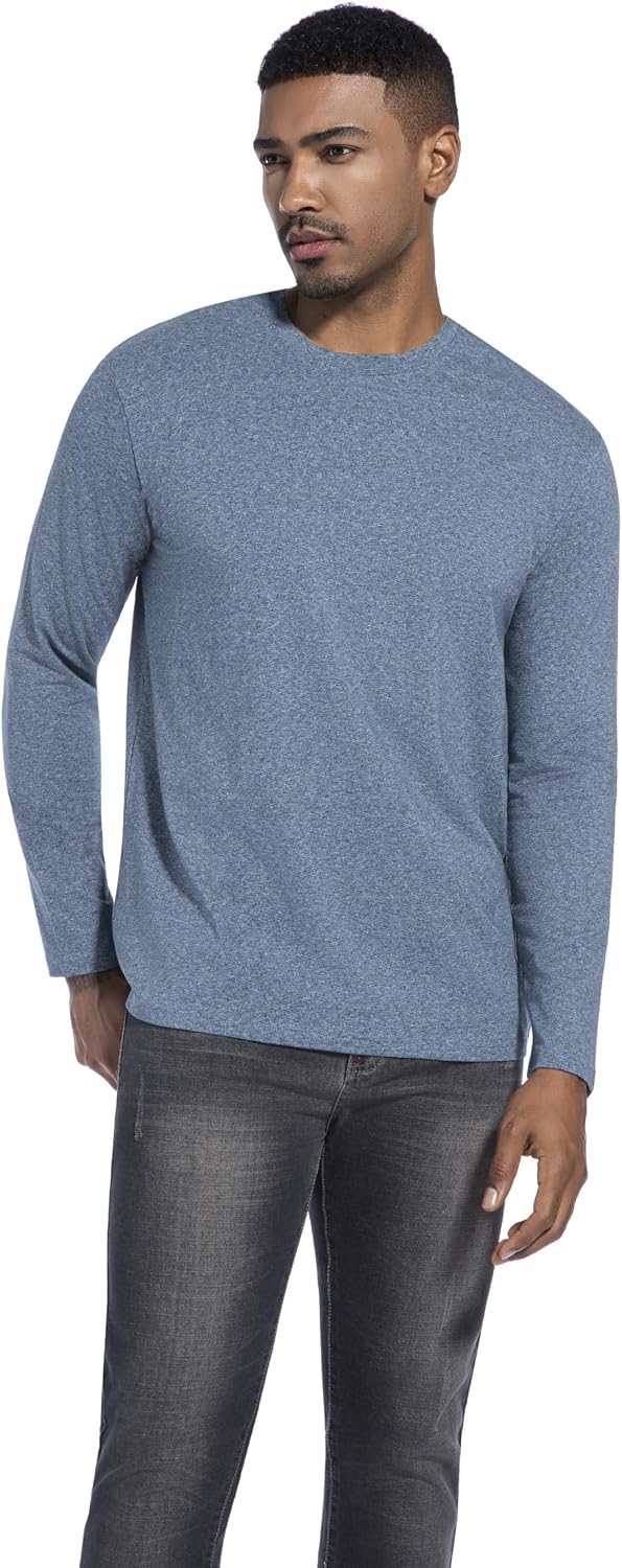 Detalle de VEIISAR Herren Langarm- und Kurzarm-T-Shirt (200 g Baumwolle), 95% Baumwolle + 5% Elasthan – Slim Fit