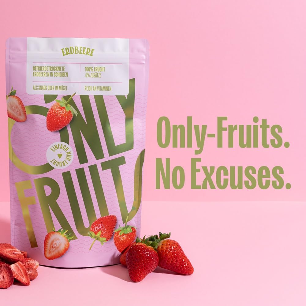 Detalle 2 de ONLYFRUITS Erdbeeren in Scheiben 100 g 🍓