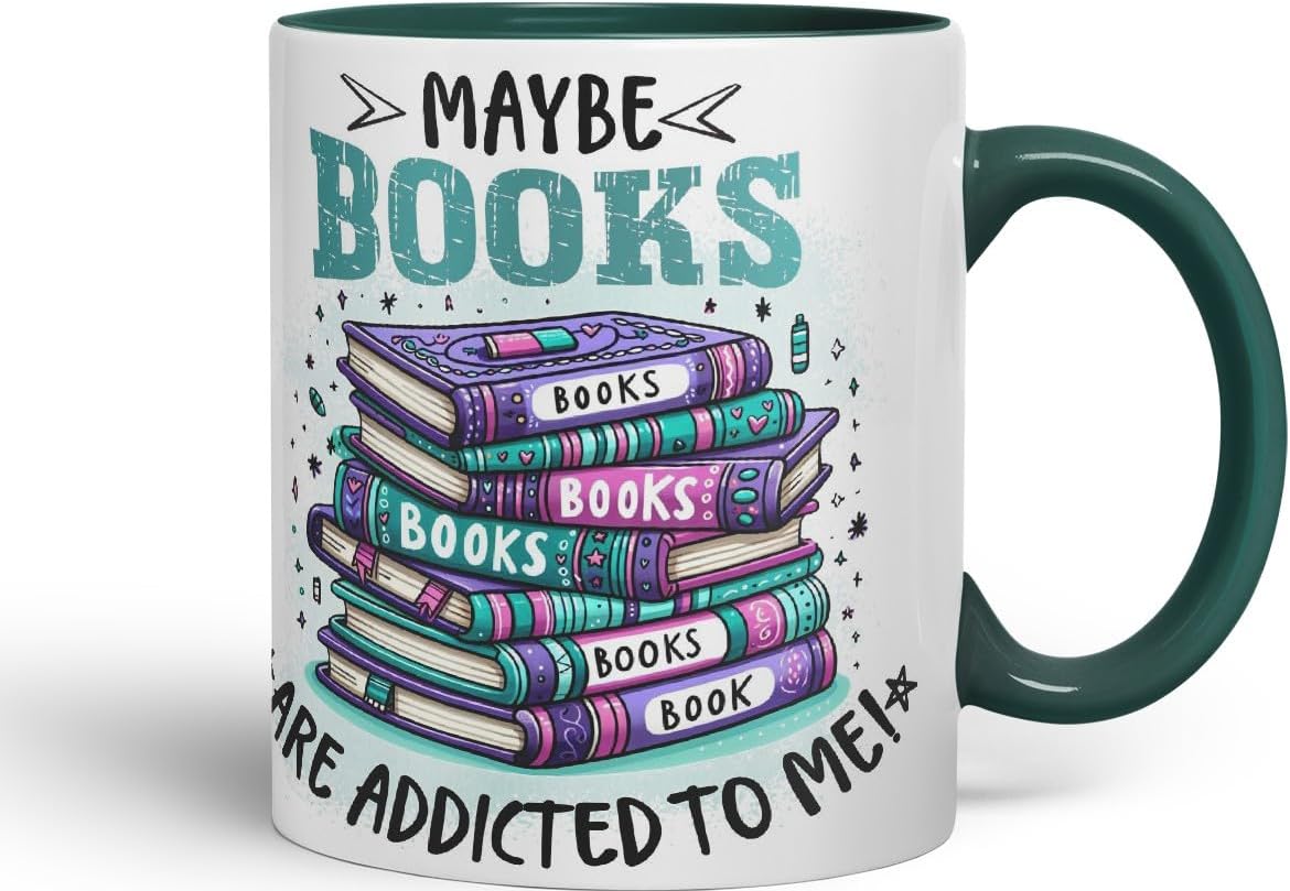 Detalle 2 de Vixar Maybe Books are Addicted to Me Funny 11oz Coloured Mug (Pink) – A Colourful Dose of Bookish Humour