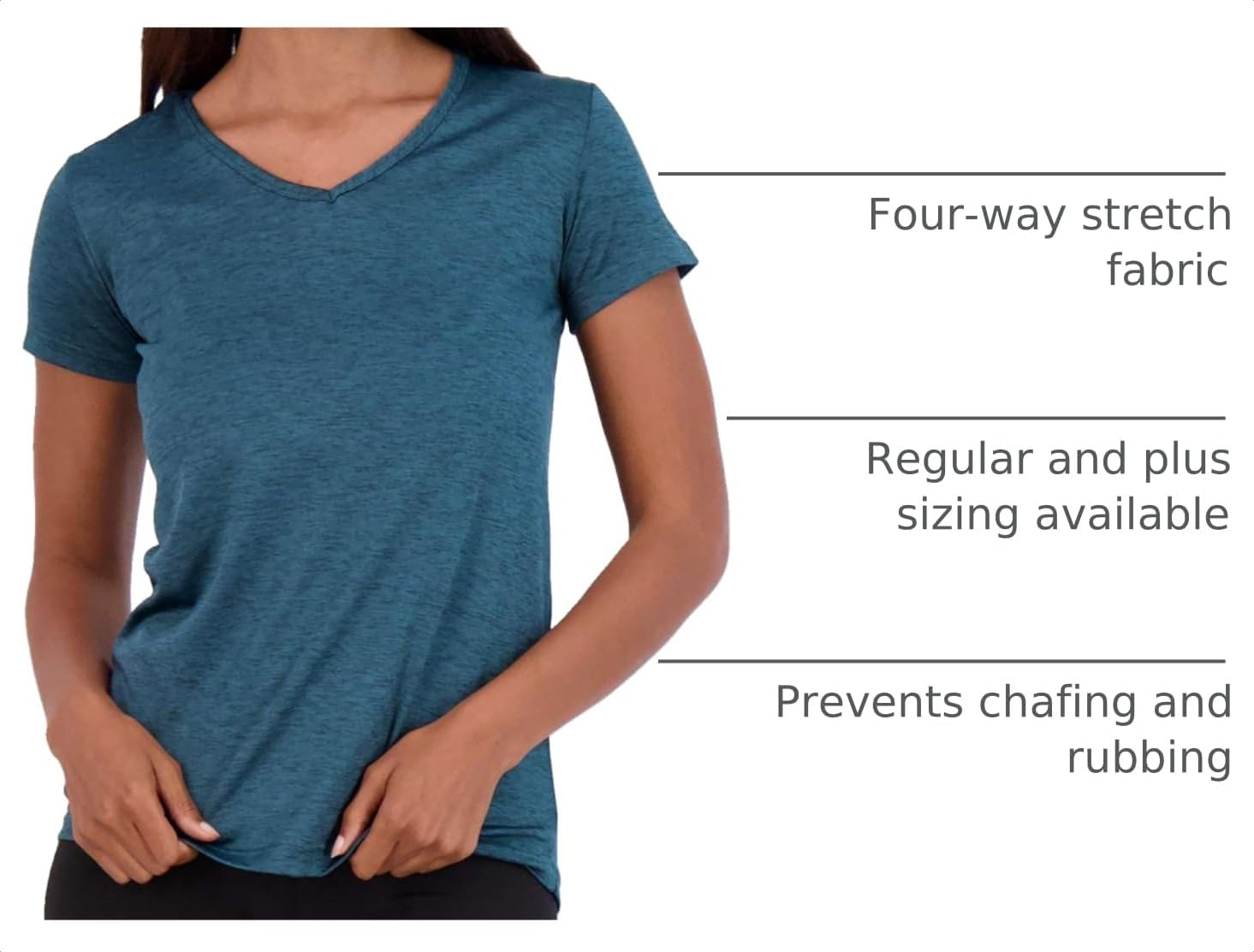 Detalle de Real Essentials 5 Pack: Women's Dry-Fit V-Neck Short Sleeve Tee (Plus Size Included)