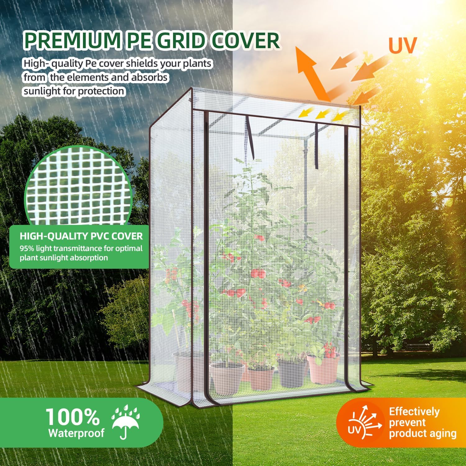 Thumbnail 3 de Ohuhu Premium Foliengewächshaus klein für Tomaten & Balkon (100 x 50 x 152 cm) – winterfestes Überwinterungszelt