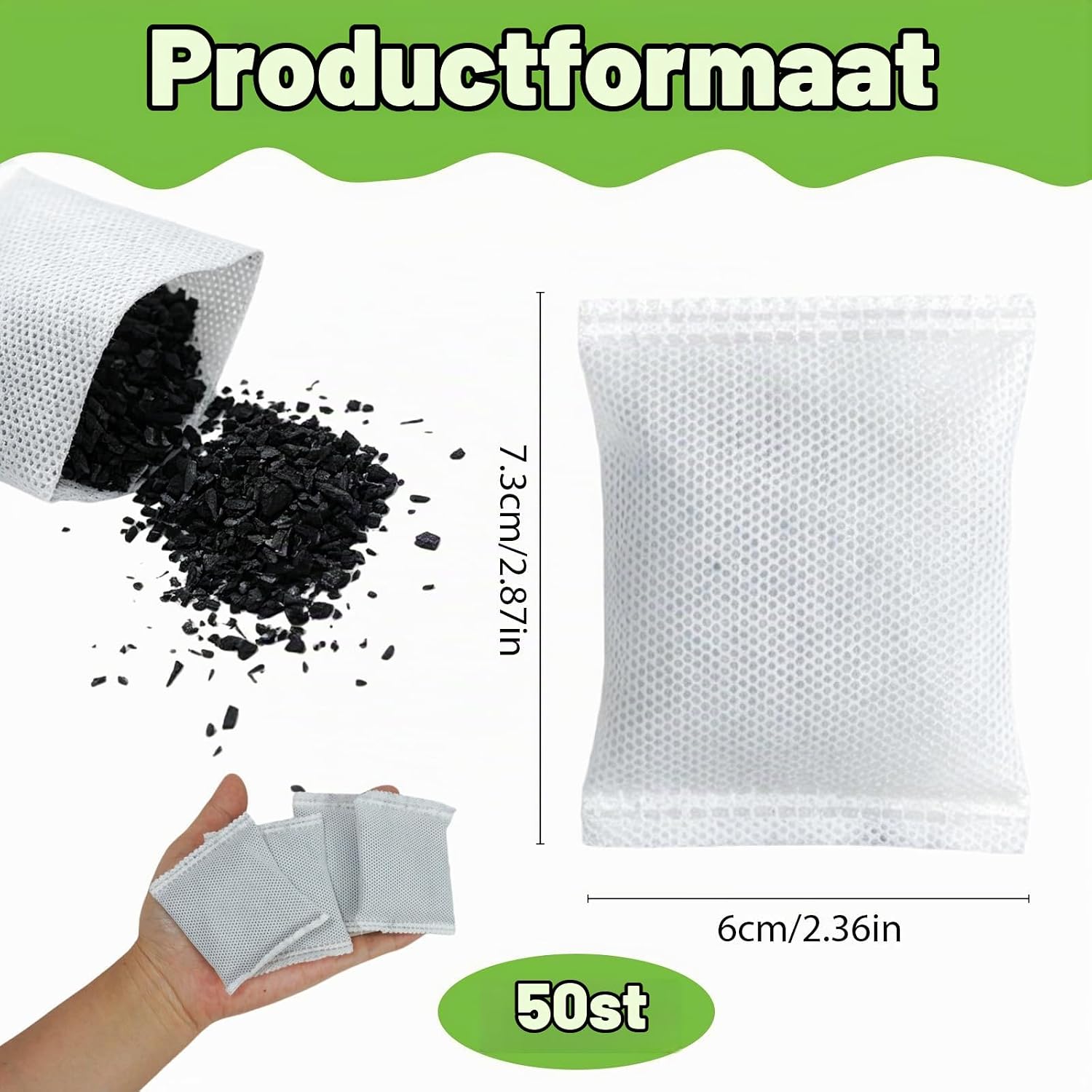 Detalle 2 de GVTCO actieve koolzakjes, 50 stuks van 10 g voor geurneutralisatie