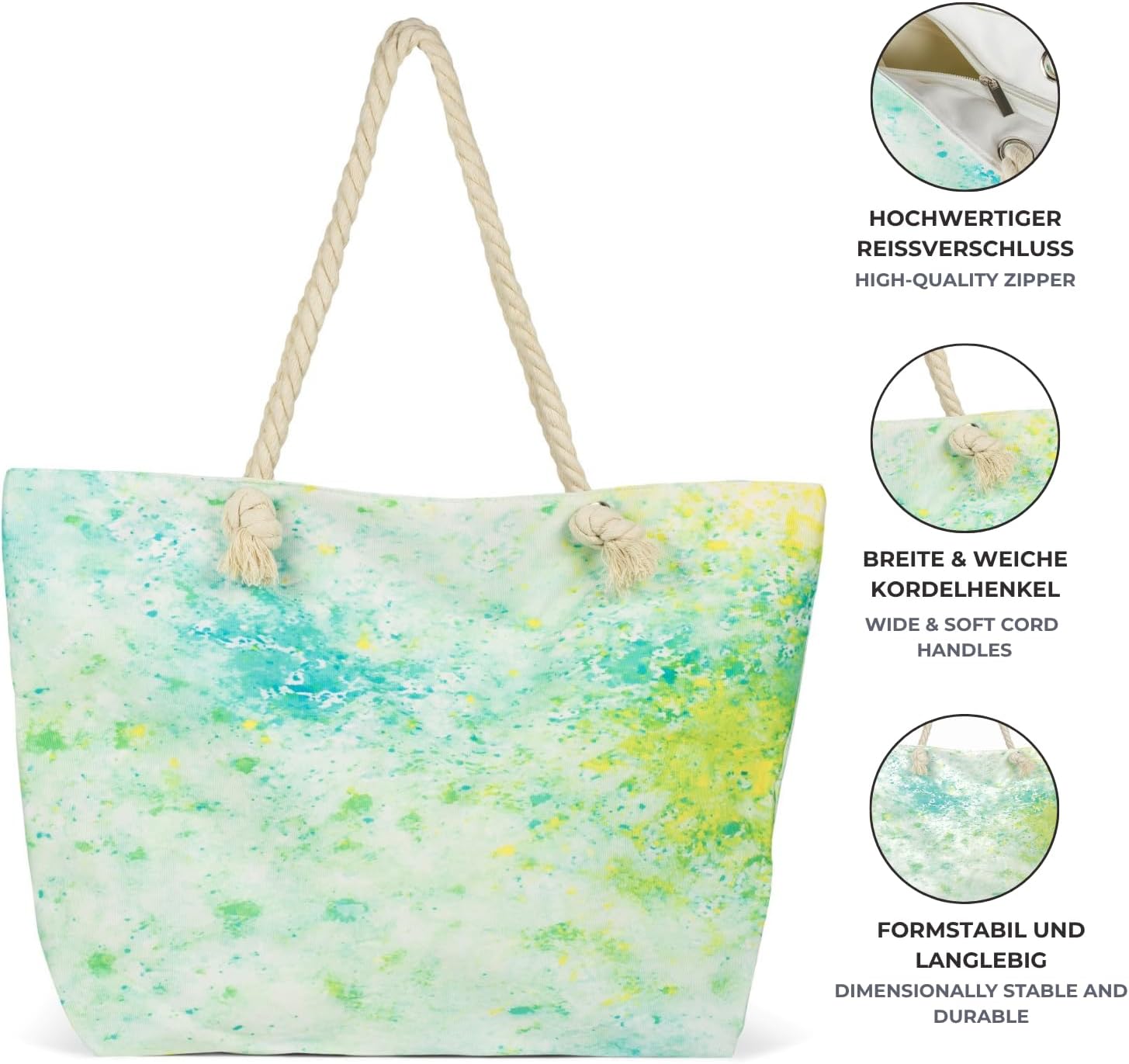 Detalle de styleBREAKER Borsa da spiaggia XXL Pouring spots: grande, colorata e versatile