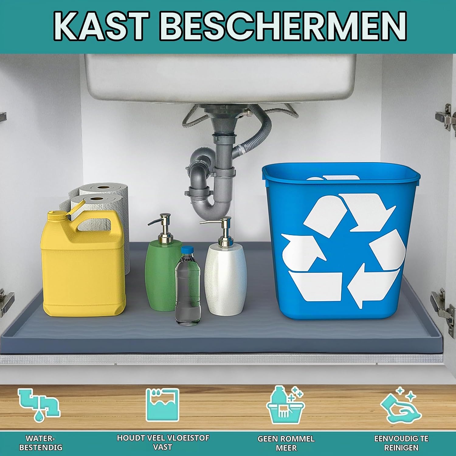 Detalle 2 de URMONA siliconen onderkastmat 55 × 78 cm, waterdicht met opstaande rand