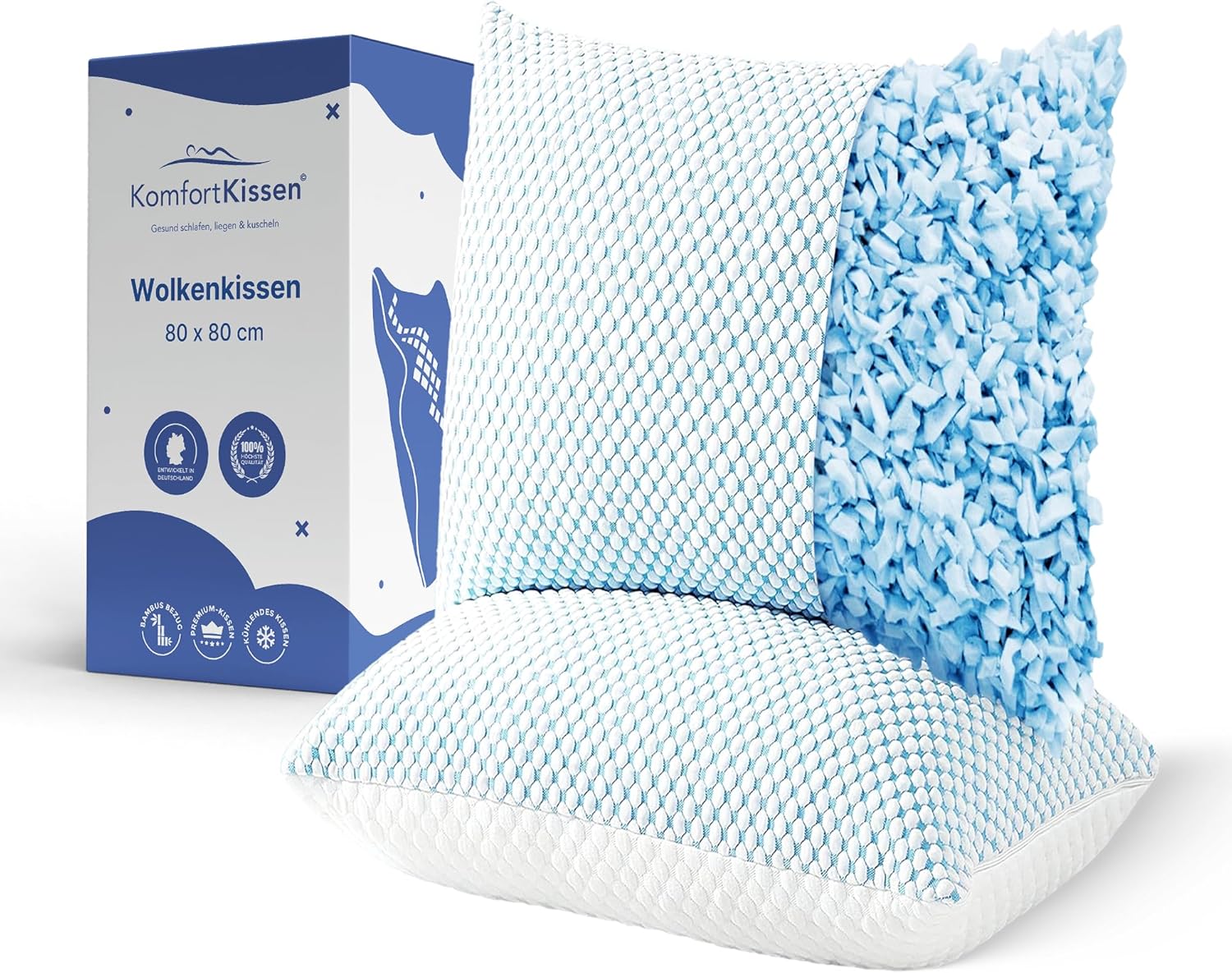 Detalle de MKS Kopfkissen 80x80 – 2er Set mit Memory Foam, kühlendem Gel