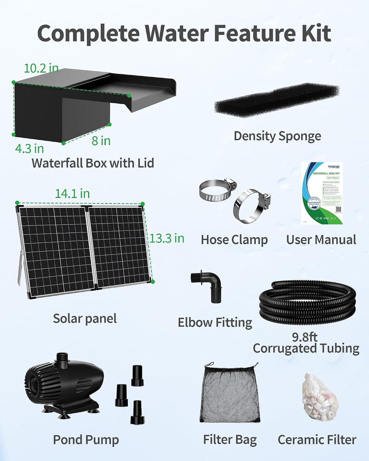 Thumbnail 5 de POPOSOAP Solar Pond Waterfall Kit 55W with 304 Stainless Spillway Box & Multi-Filtration
