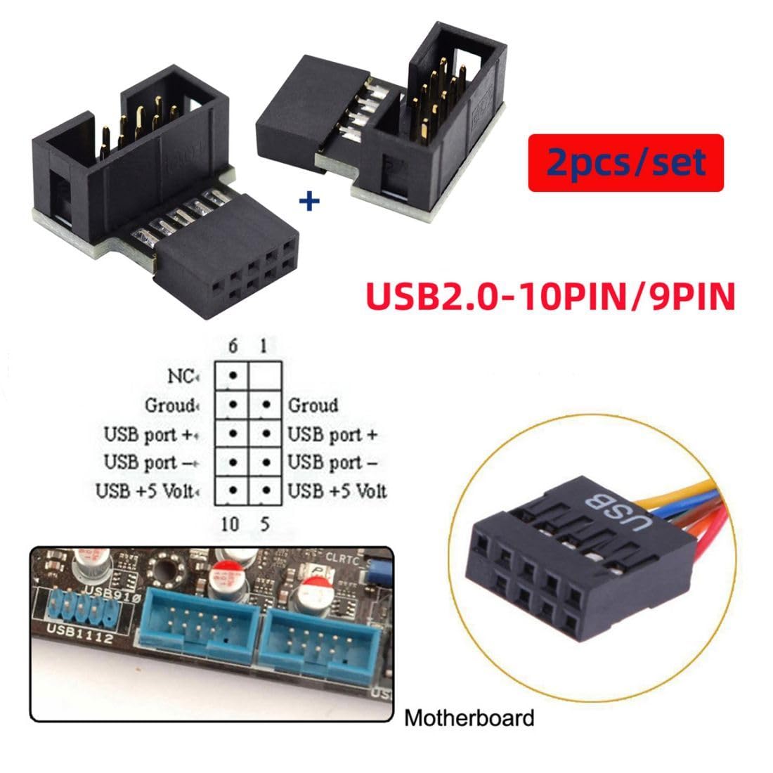 Detalle de chenyang USB 2.0 9Pin/10Pin Motherboard Header Verlängerungsstecker – 90° abgewinkelte Verbindung