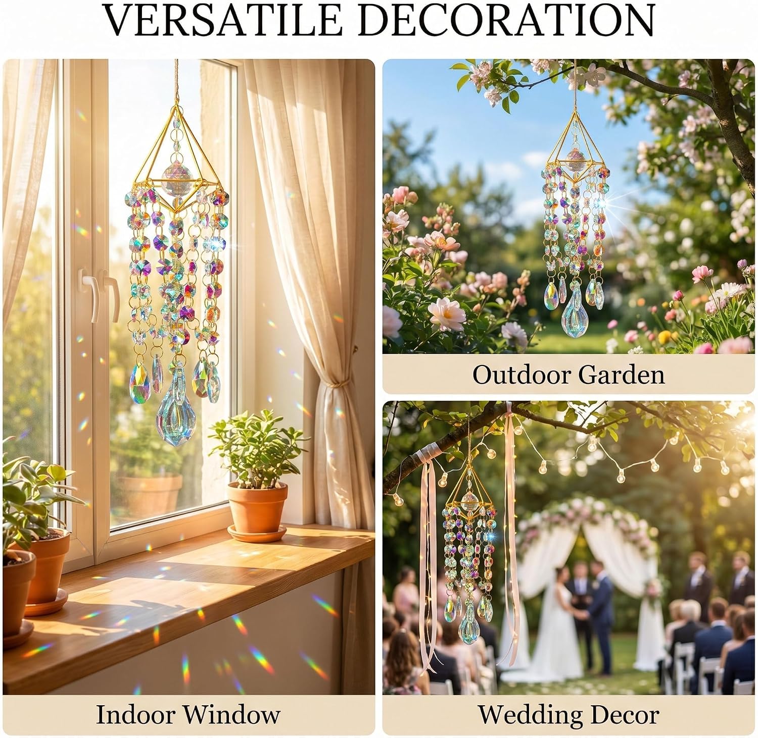 Detalle 1 de HDCRYSTALGIFTS Crystal Suncatcher with K9 Prisms and Gold-Plated Metal