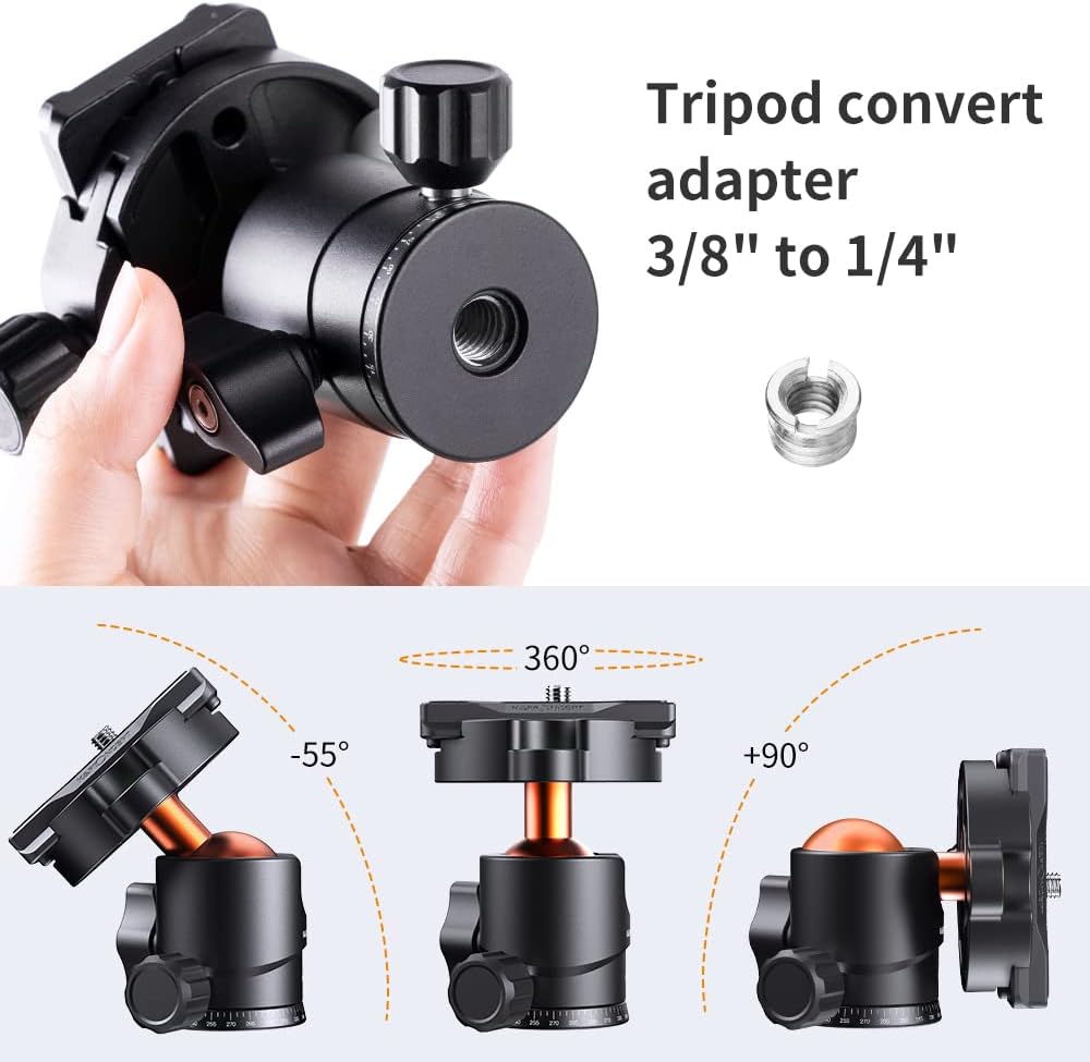 Thumbnail 3 de K&F Concept Rotule Ball 3/8" en Aluminium avec plaque rapide 1/4" — Tête panoramique 360°